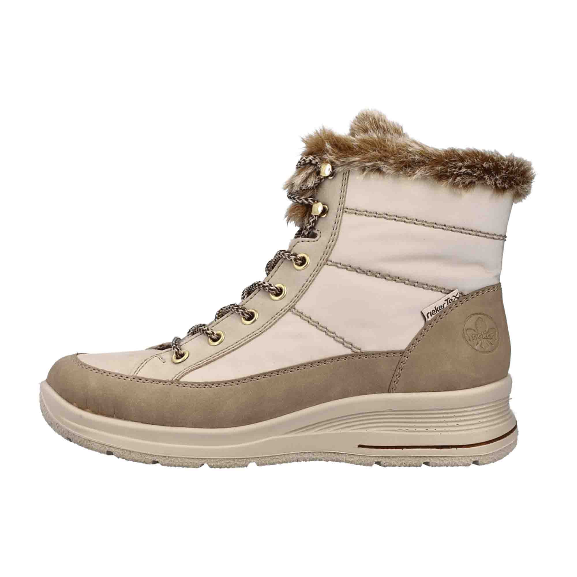 Rieker HWK Beige Women's Boots, Warm Lined, Faux Leather, Fall/Winter