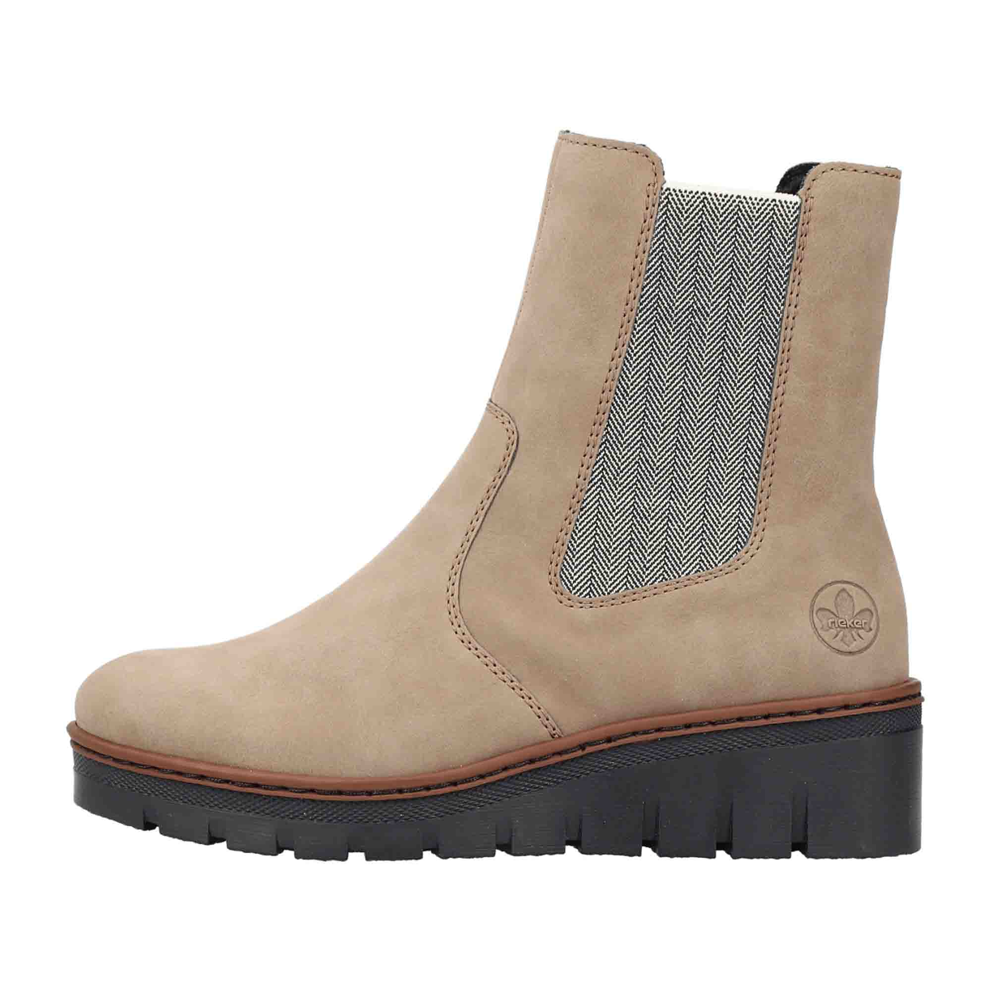 Rieker Beige Women's Boots with Wedge Heel and Round Toe for Fall/Winter
