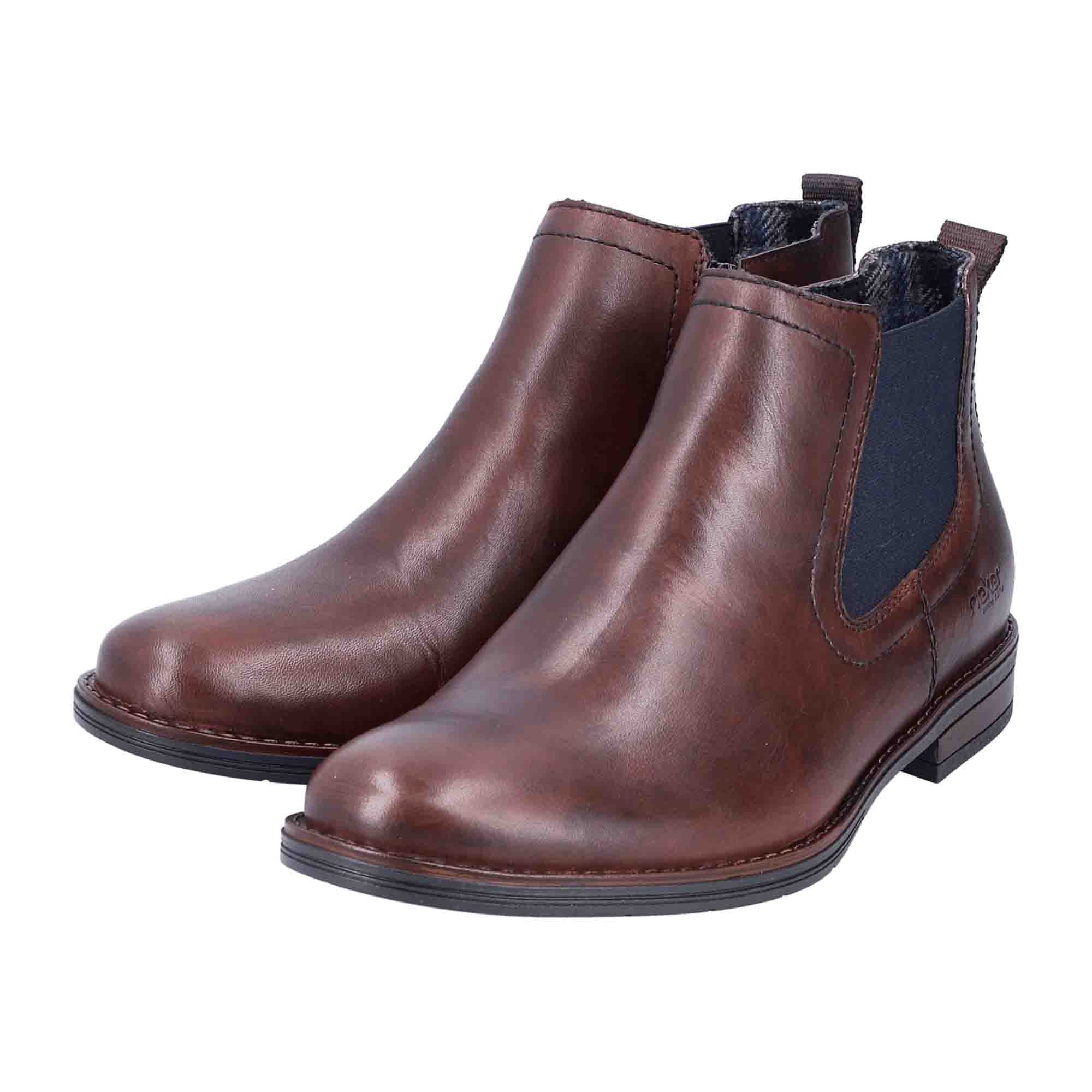 Rieker HWK Men's Brown Leather Boots Slip-On Fall Winter Casual Footwear