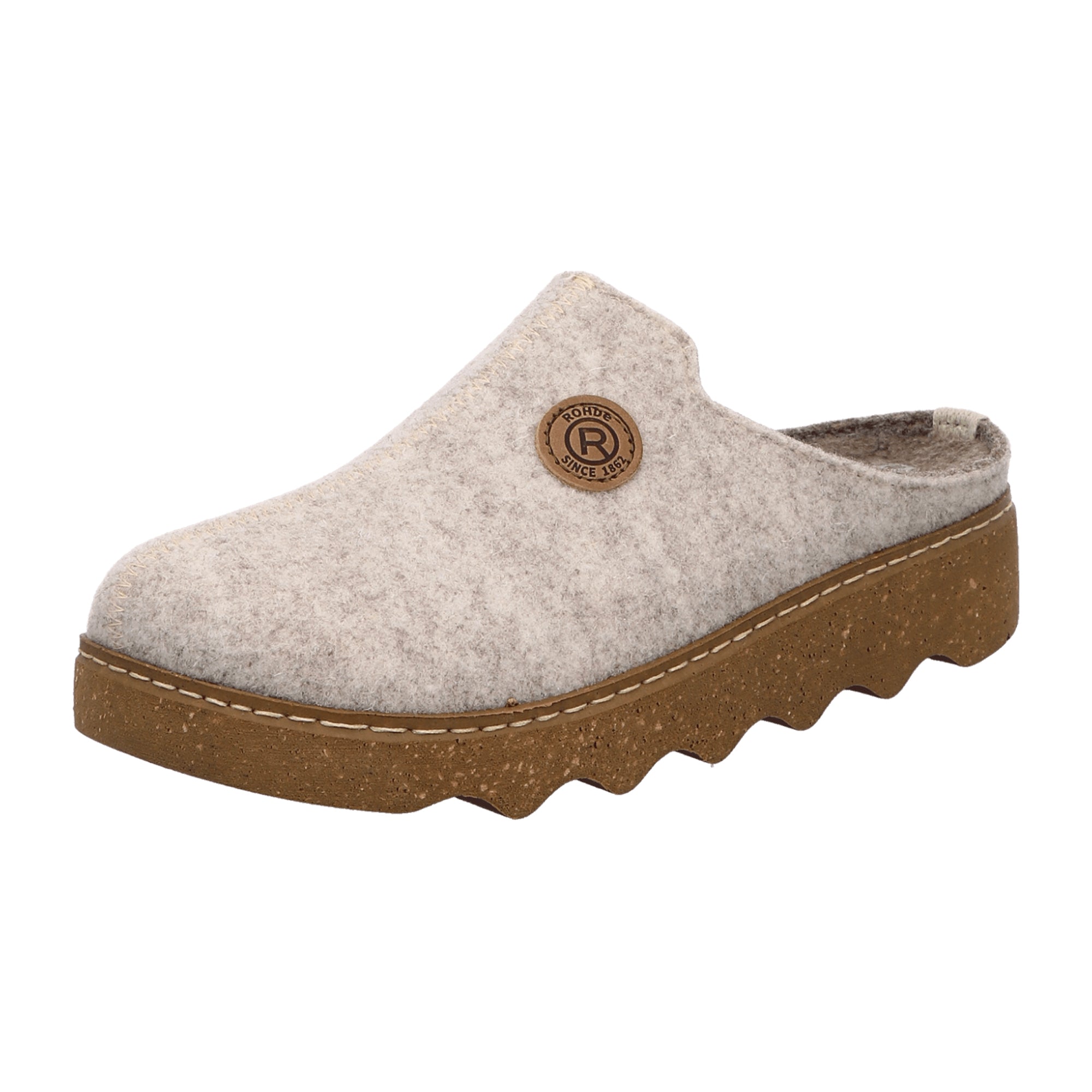 Rohde Women's Beige Soft Felt Slippers for Fall Winter Flat Heel Slip-On