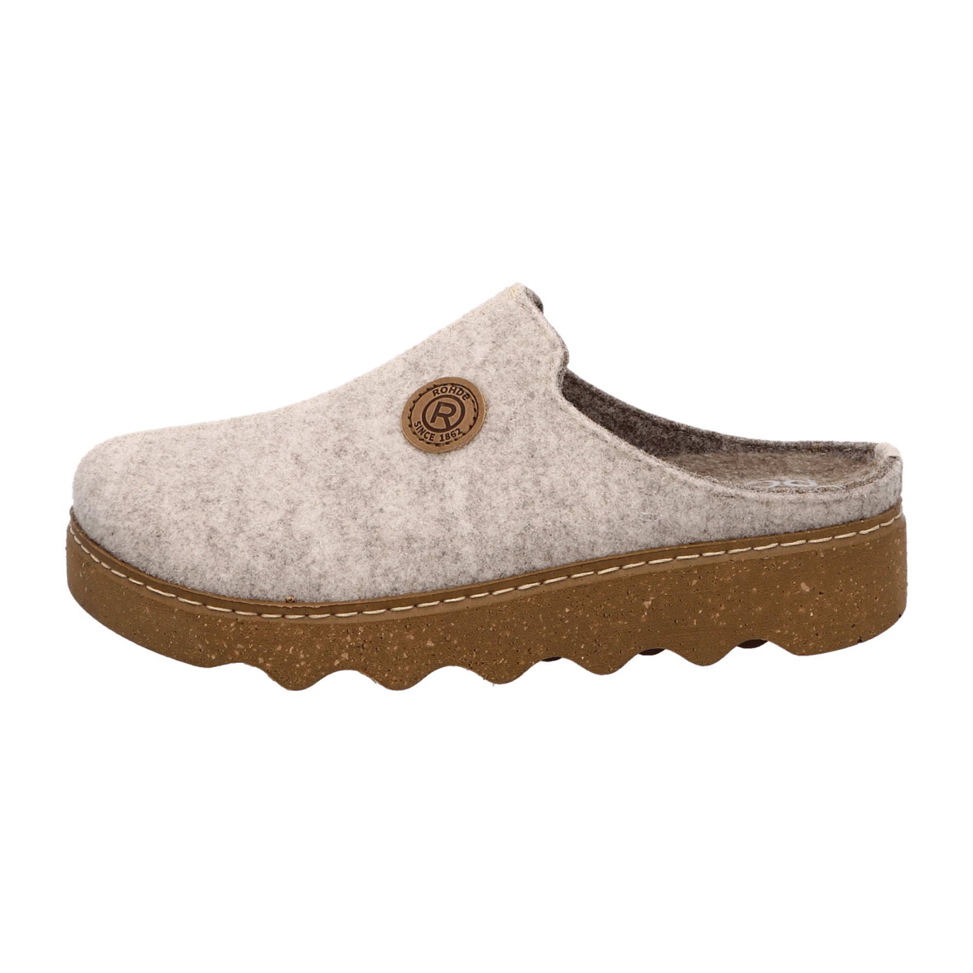 Rohde Women's Beige Soft Felt Slippers for Fall Winter Flat Heel Slip-On