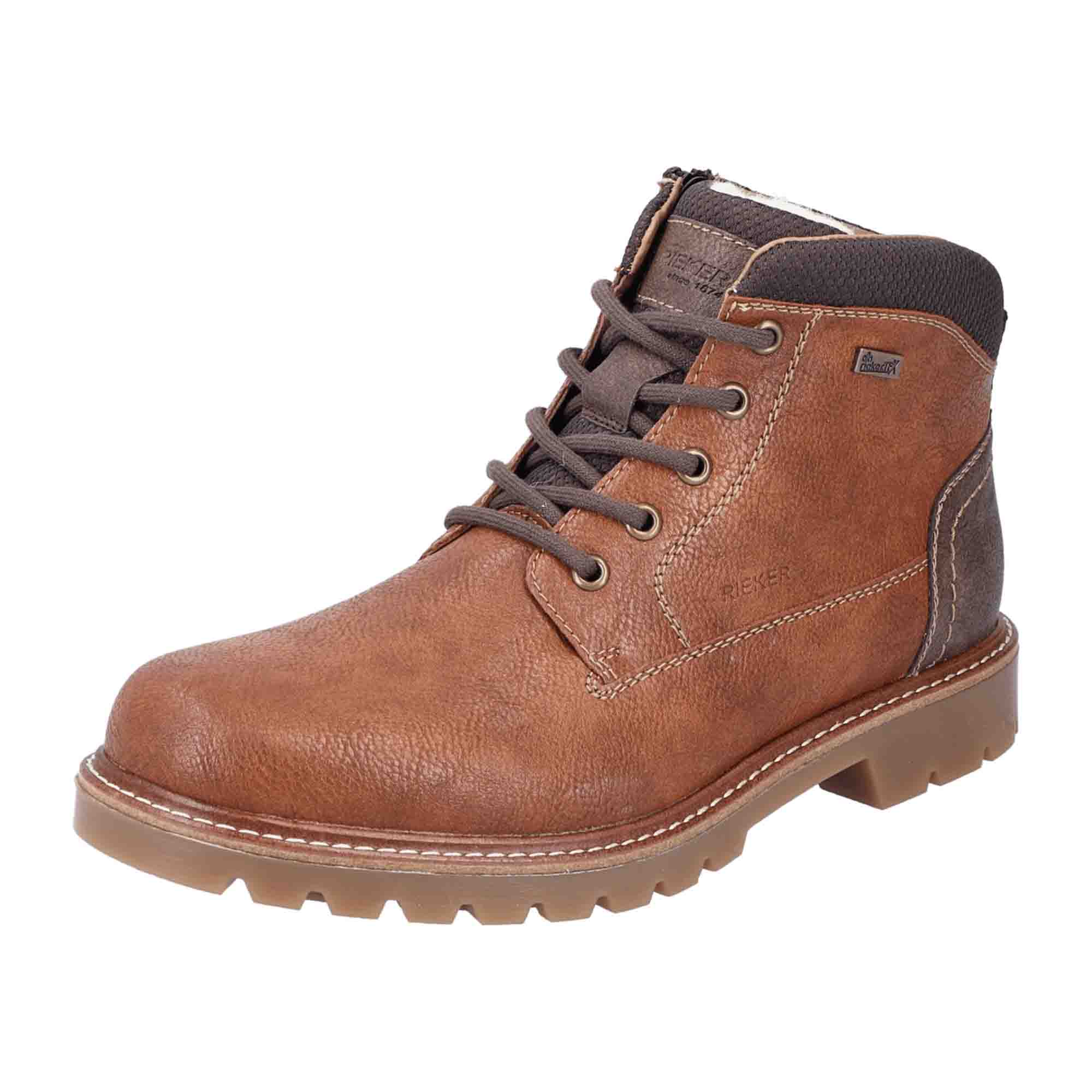 Rieker Brown Toffee Men's Shoes Synthetic Leather Lace-Up Casual Fall Winter