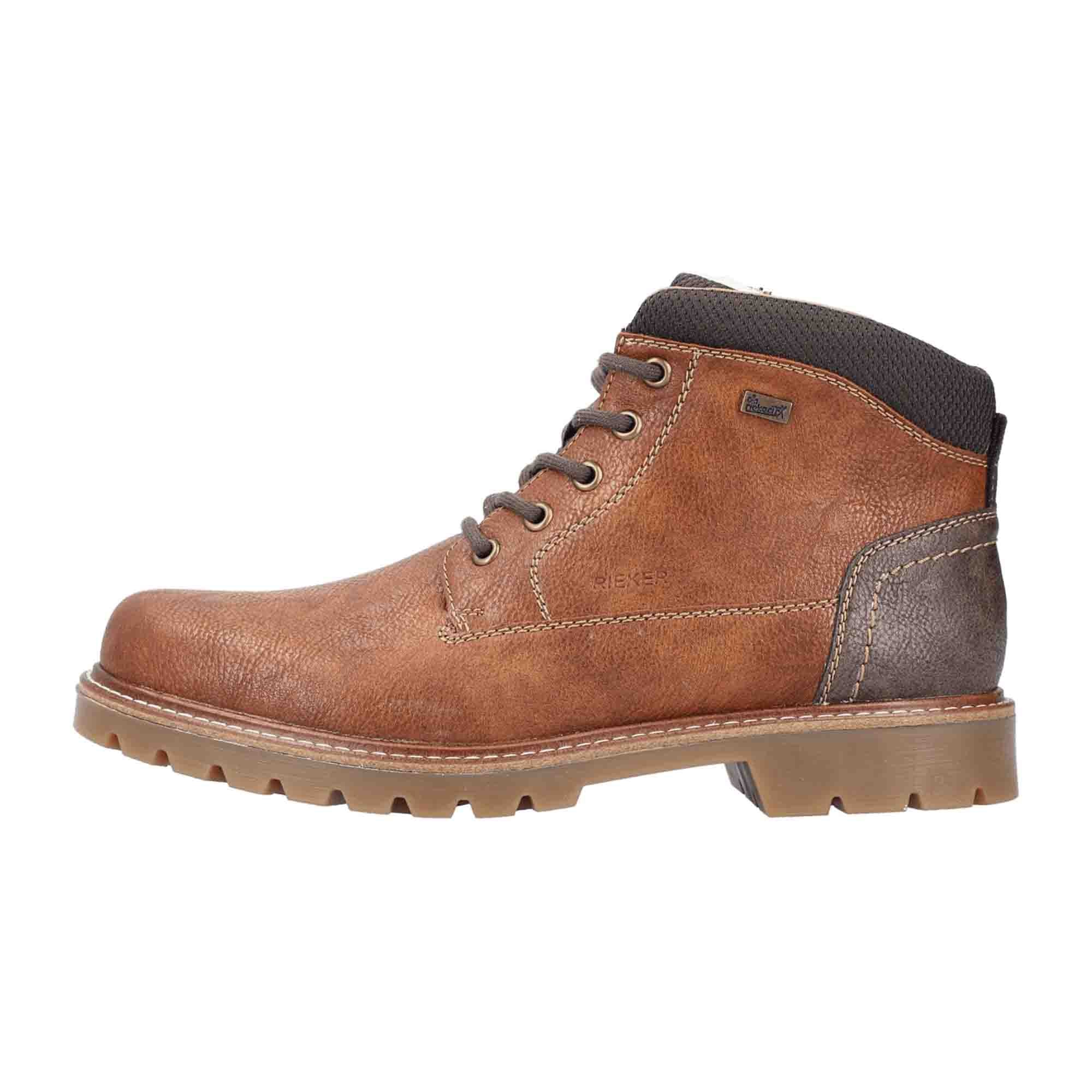 Rieker Brown Toffee Men's Shoes Synthetic Leather Lace-Up Casual Fall Winter
