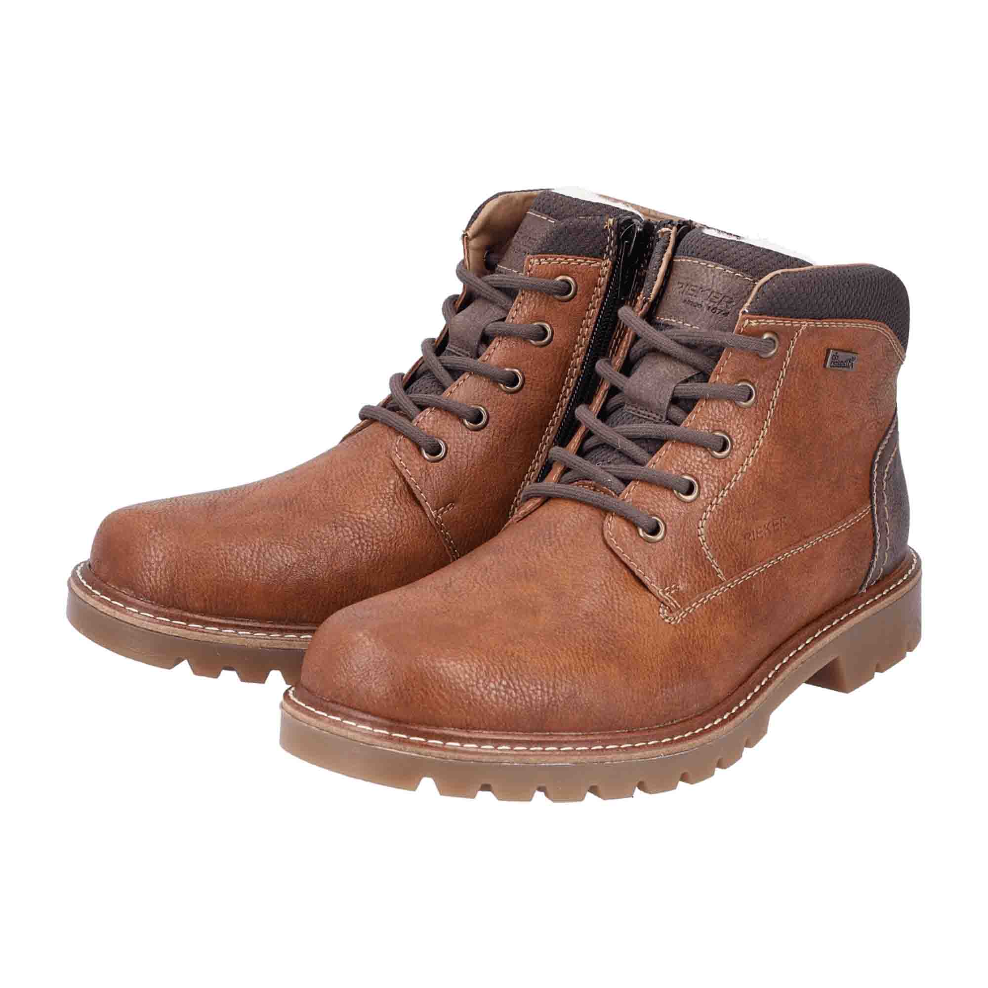 Rieker Brown Toffee Men's Shoes Synthetic Leather Lace-Up Casual Fall Winter