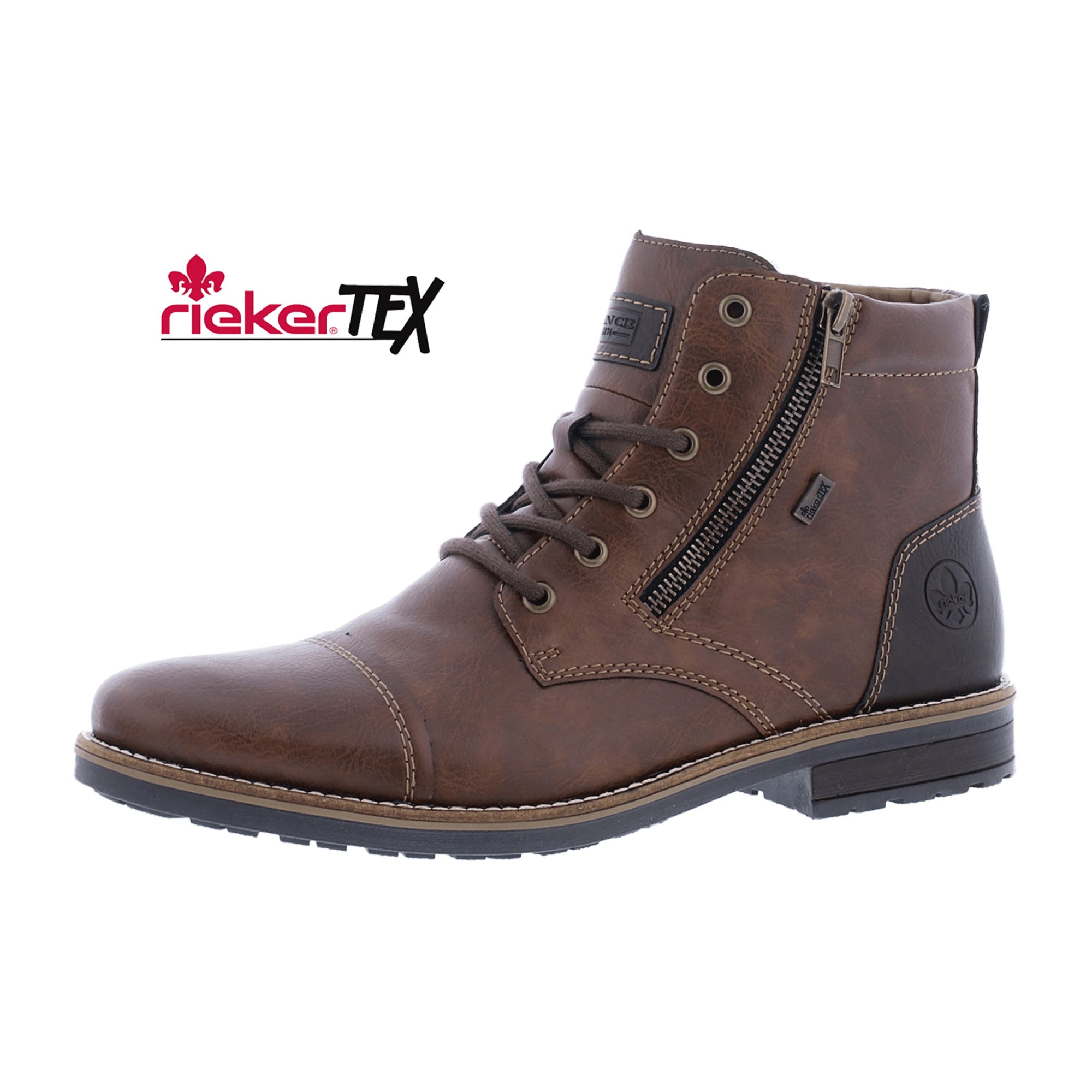 Rieker HWK Men's Brown Leather Boots with Lambswool Lining and Waterproof Texmembrane