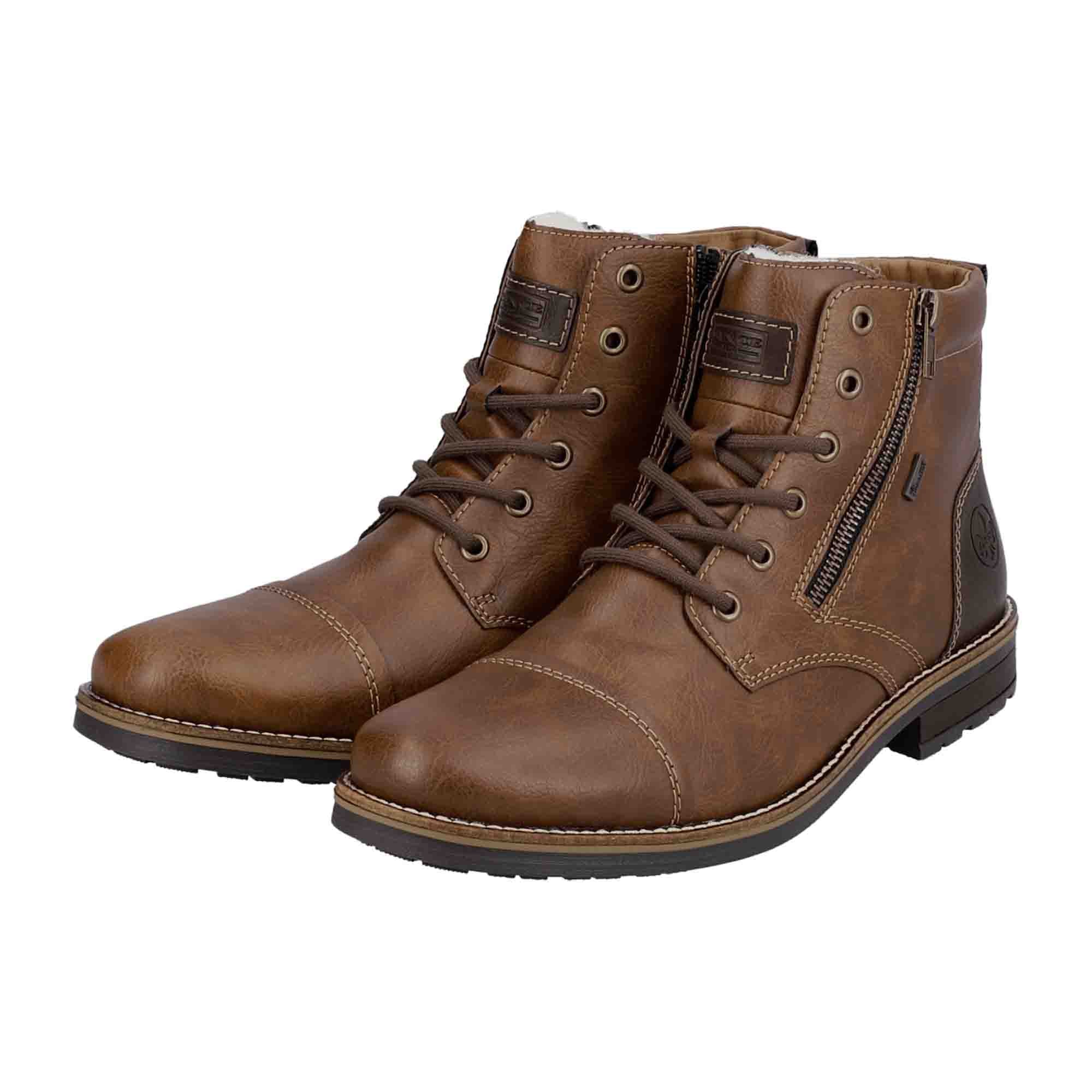 Rieker HWK Men's Brown Leather Boots with Lambswool Lining and Waterproof Texmembrane