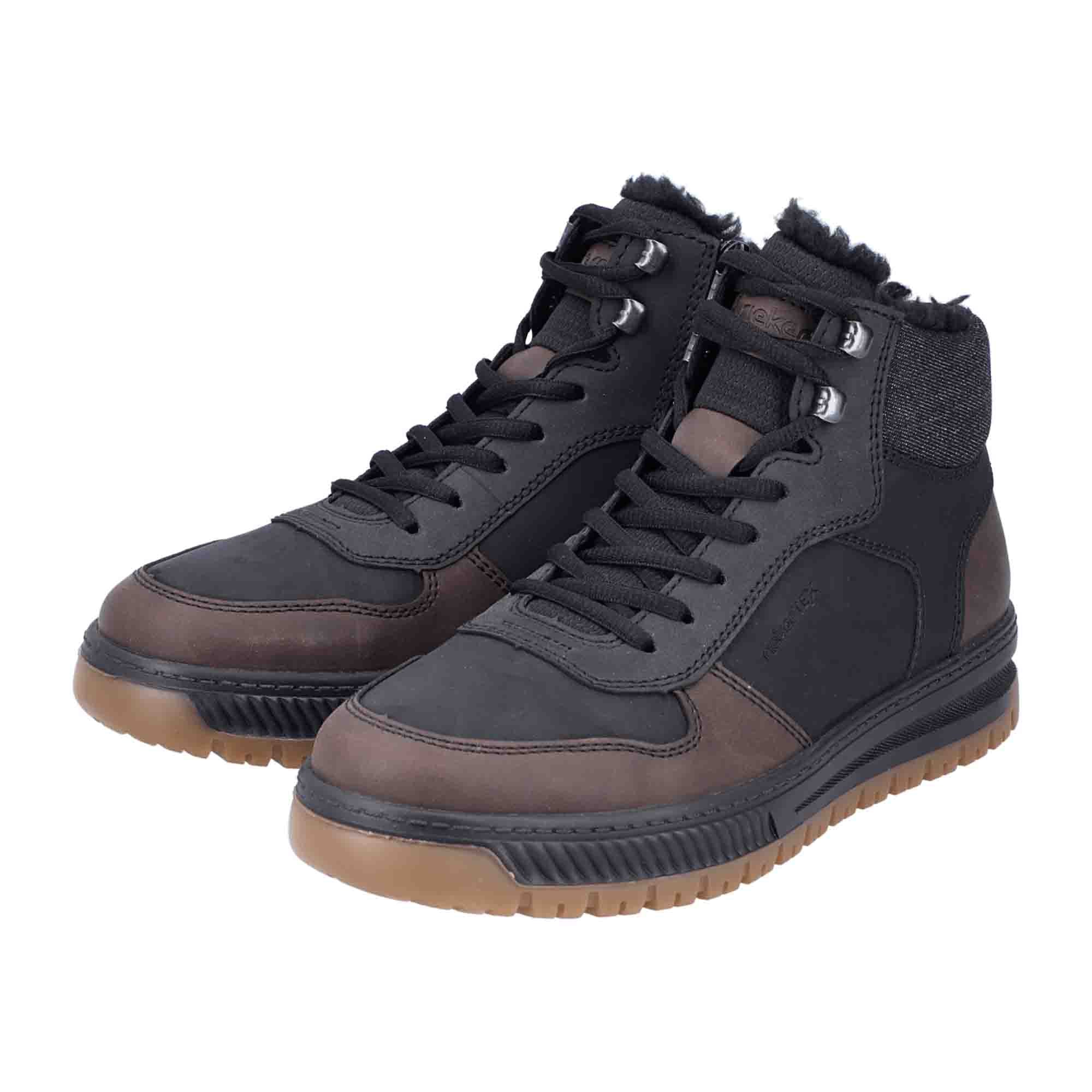 Rieker 38545 Black Men's Shoes Lace-Up Synthetic Leather Wide Fit Winter