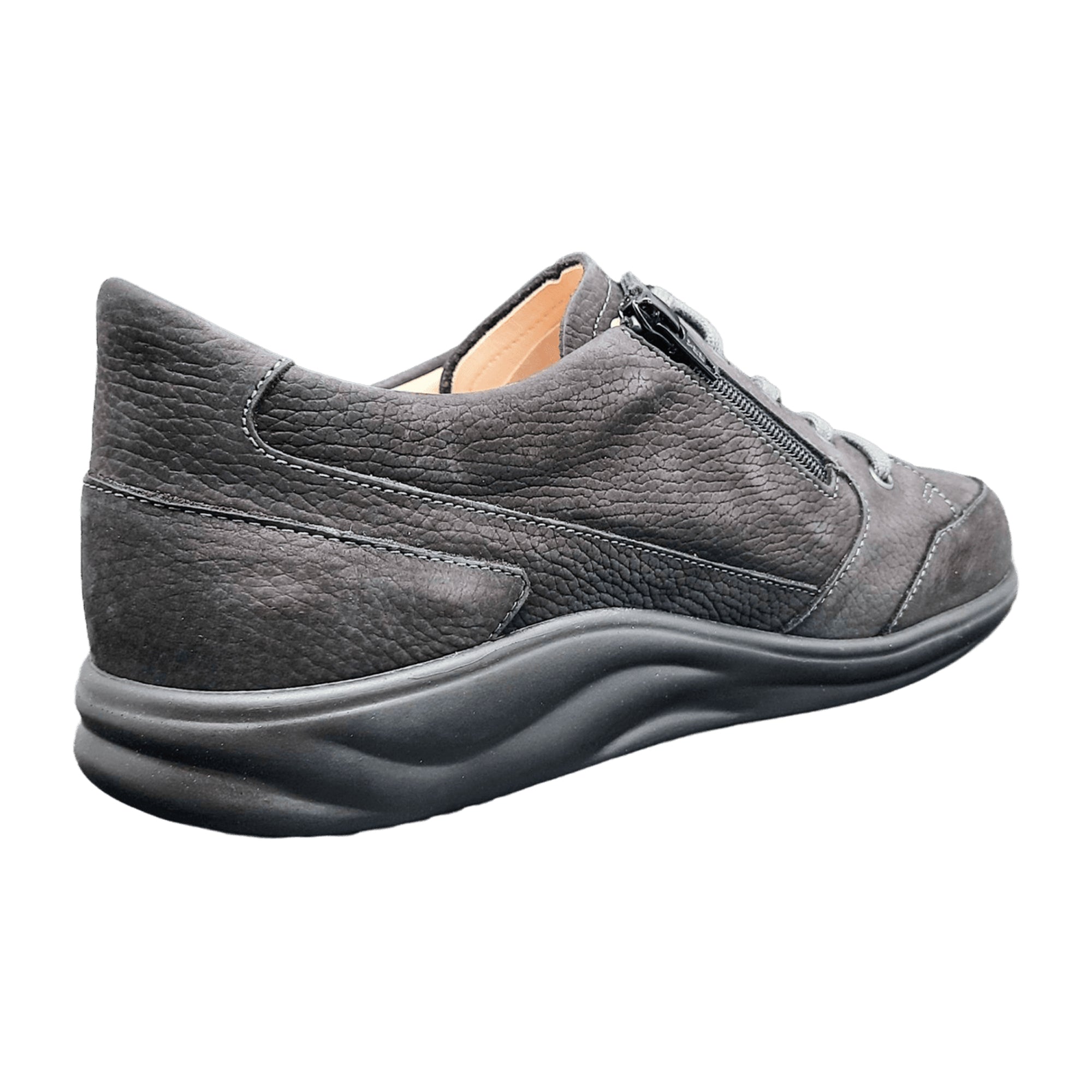 Finn Comfort Huaraz Men's Comfort Shoe - Dark Grey Nubuck Leather Walking Shoes for Strong Support and Everyday Wear