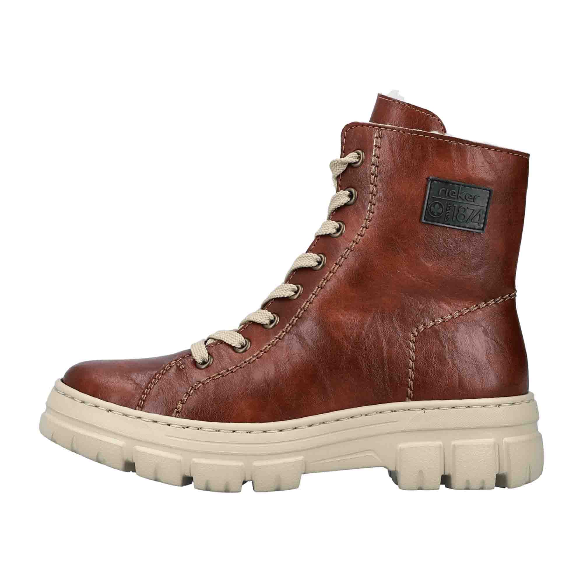Rieker HWK Women's Brown Boots with Zipper and Laces for Fall/Winter