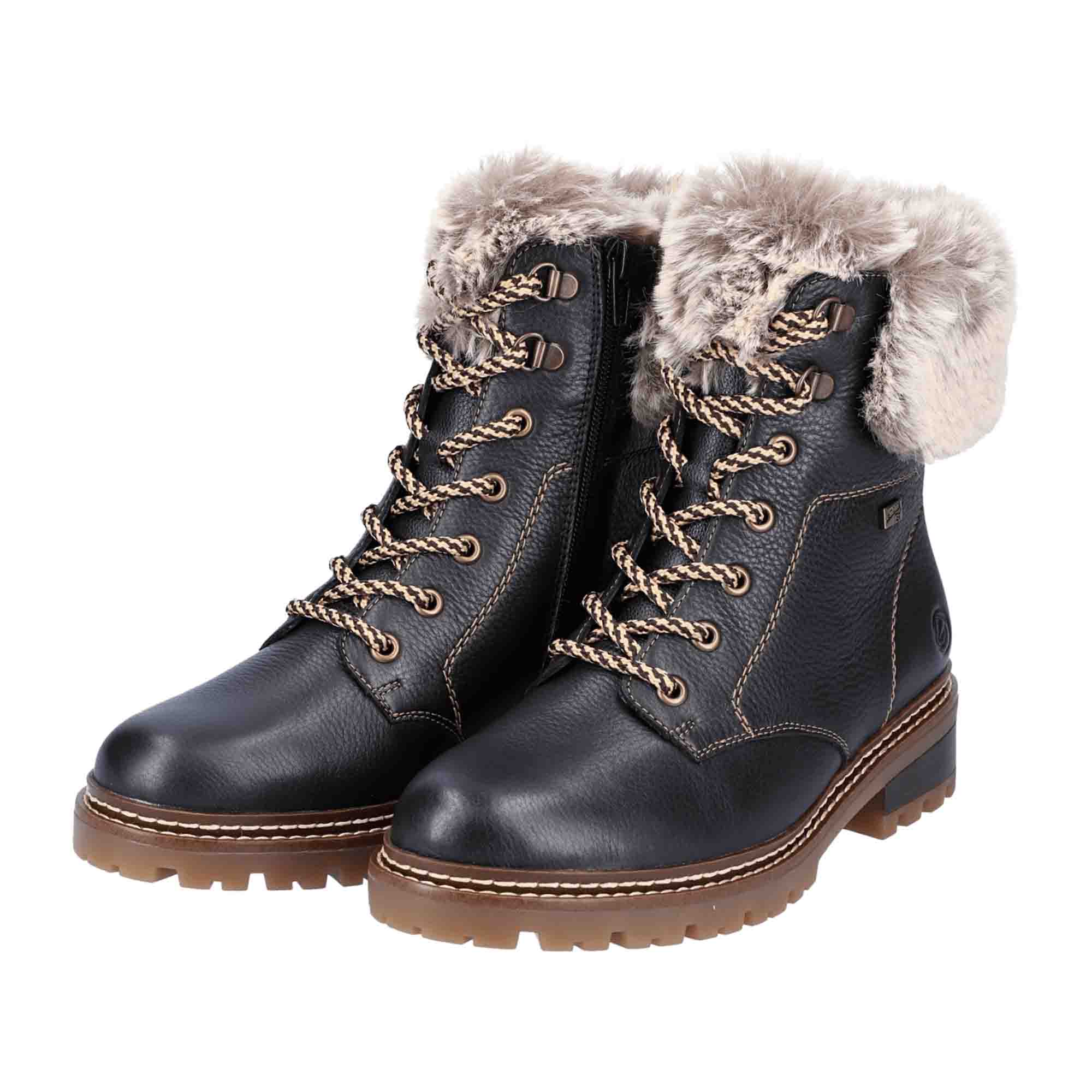 Remonte Black Leather Women's Ankle Boots with Zip and Warm Lining