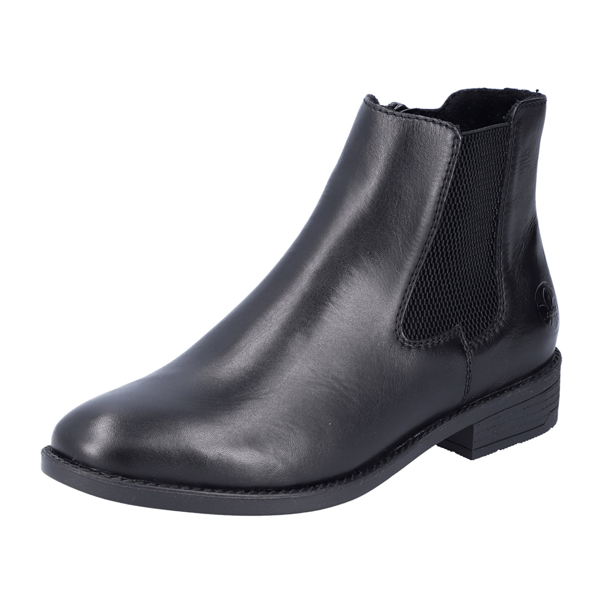 Rieker Black Leather Women's Boots Slip-On Block Heel Winter Footwear