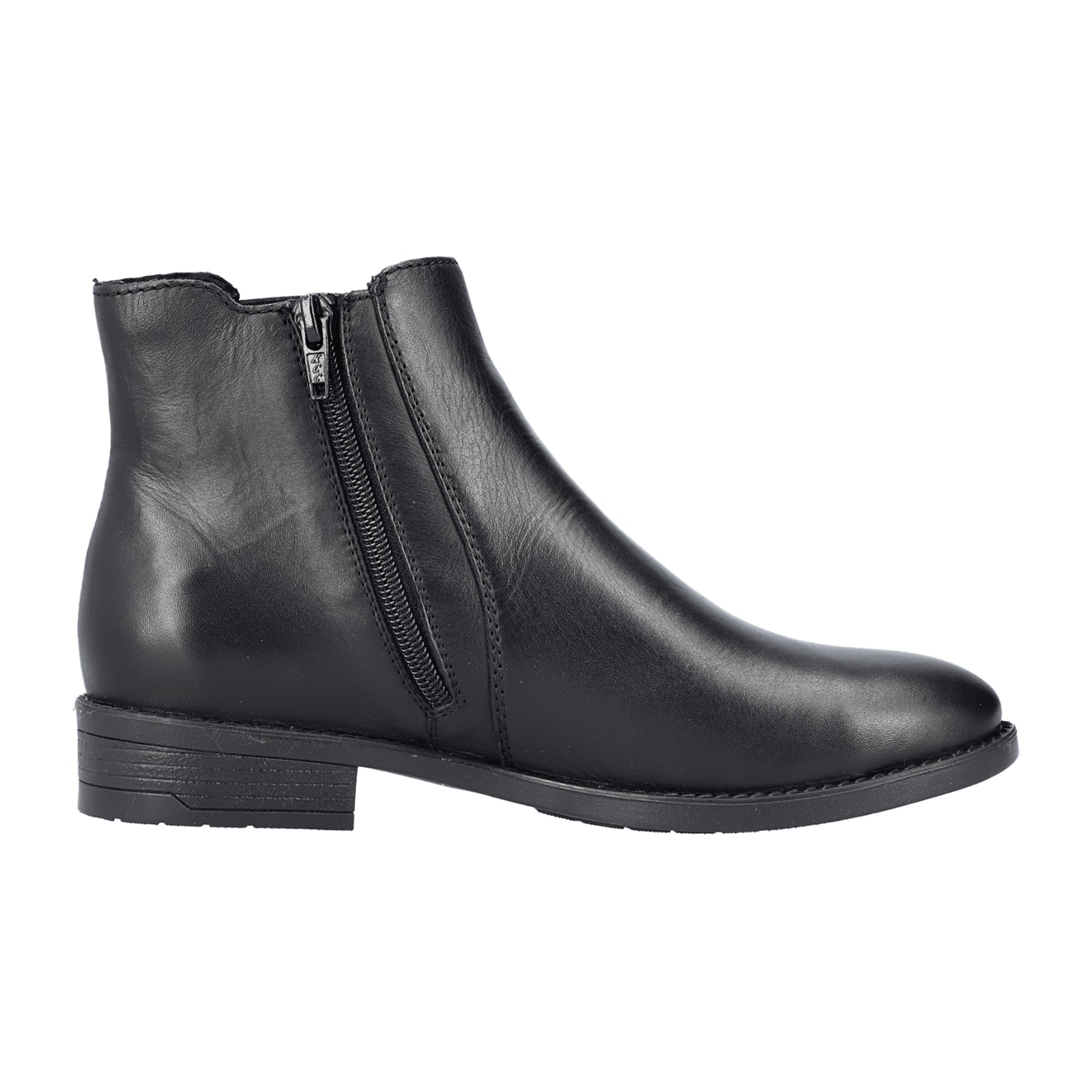 Rieker Black Leather Women's Boots Slip-On Block Heel Winter Footwear