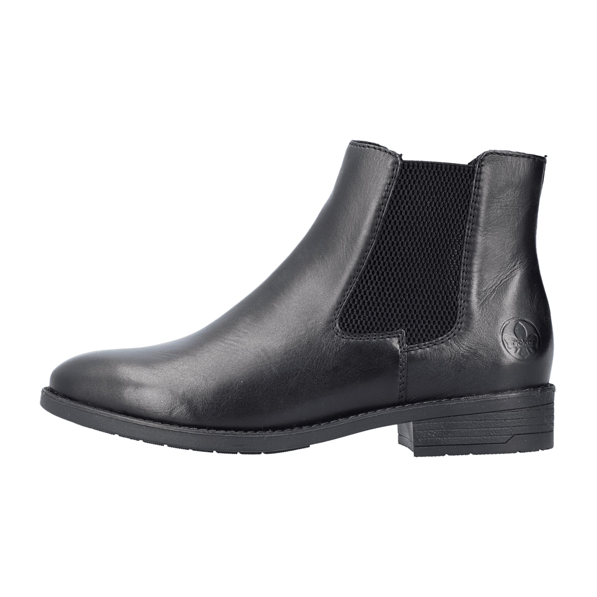 Rieker Black Leather Women's Boots Slip-On Block Heel Winter Footwear