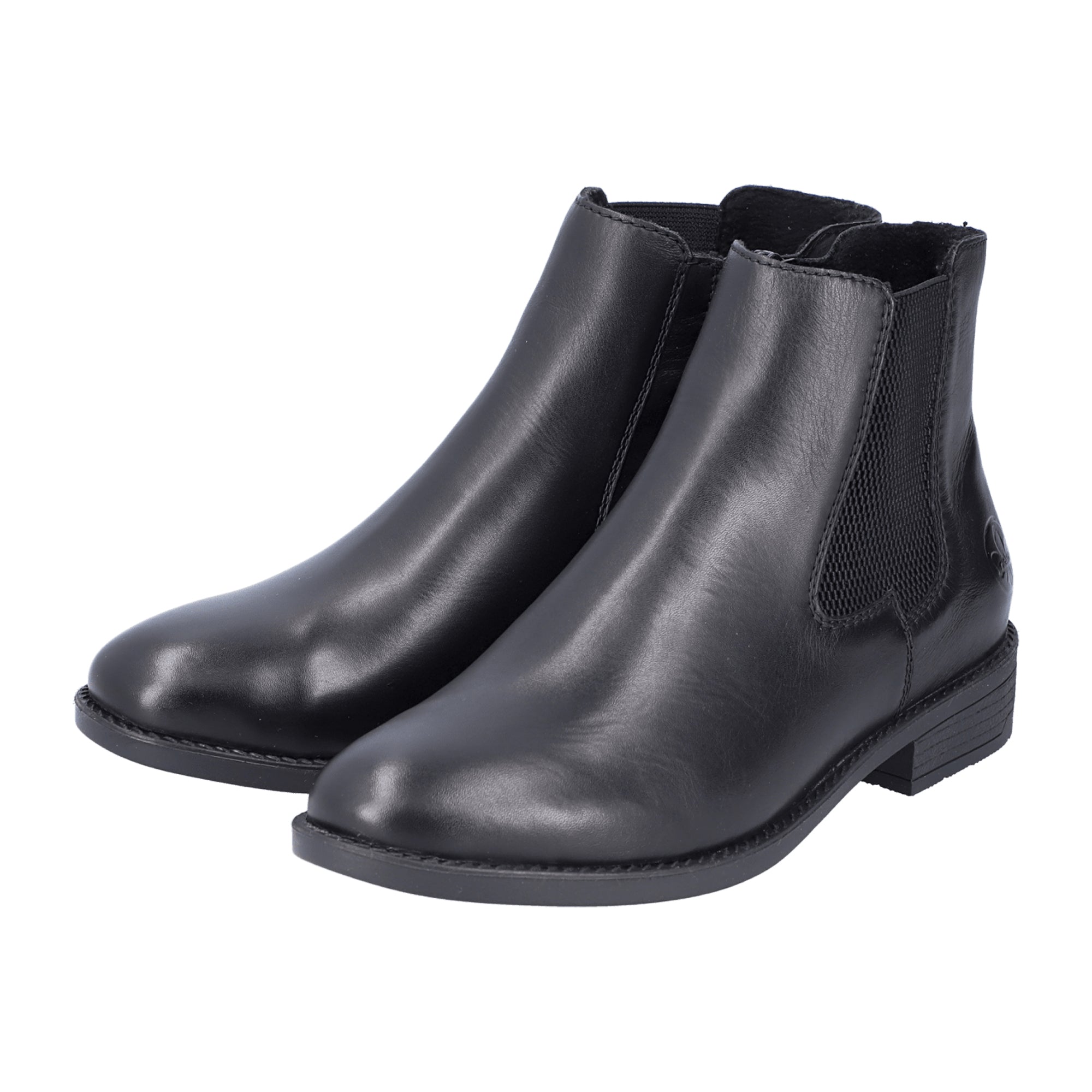 Rieker Black Leather Women's Boots Slip-On Block Heel Winter Footwear