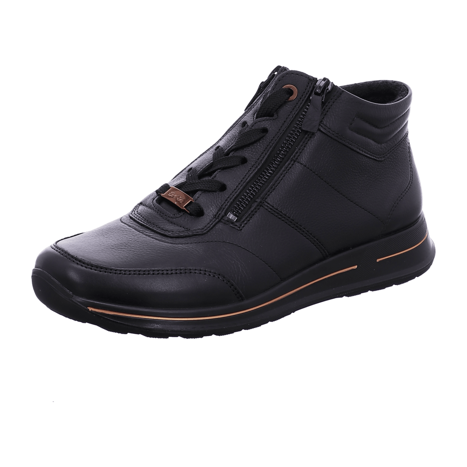 ARA Women's Leather Sneakers with Lace-Up Closure and Round Toe in Black