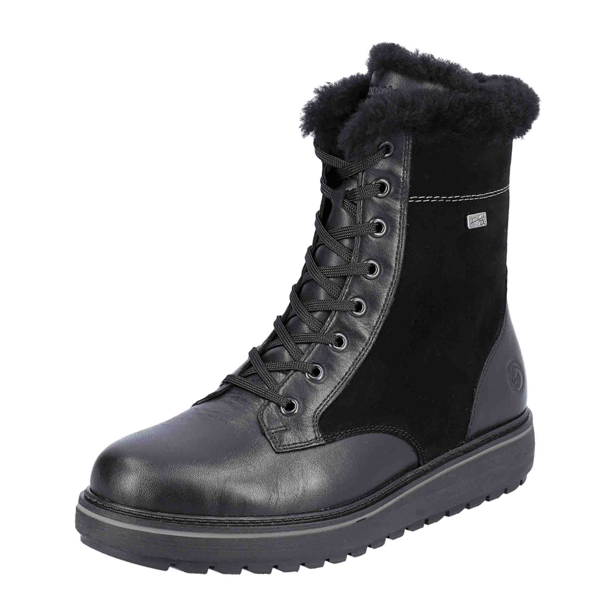 Remonte Women's Black Leather Winter Boots with Warm Lining and Removable Insole