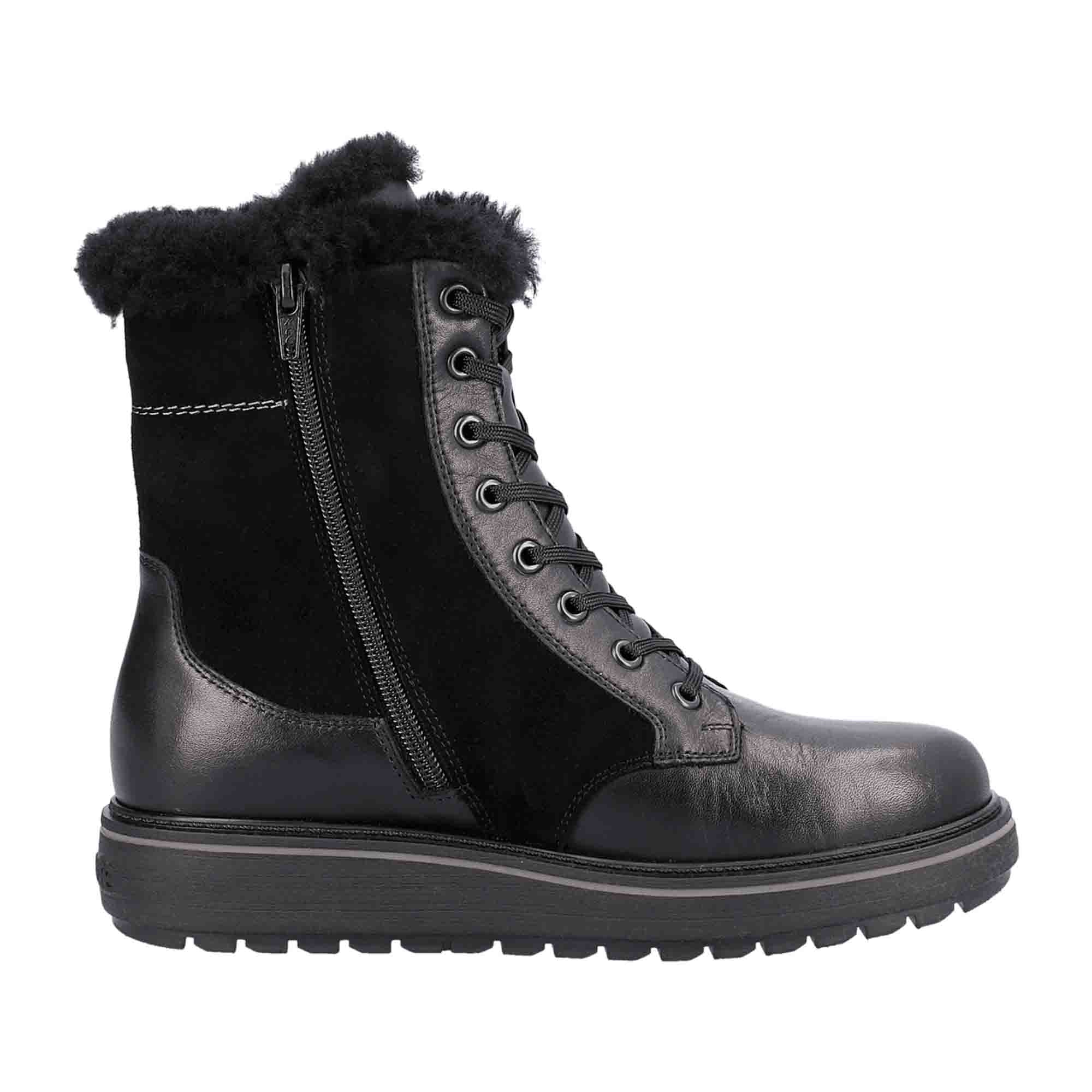 Remonte Women's Black Leather Winter Boots with Warm Lining and Removable Insole
