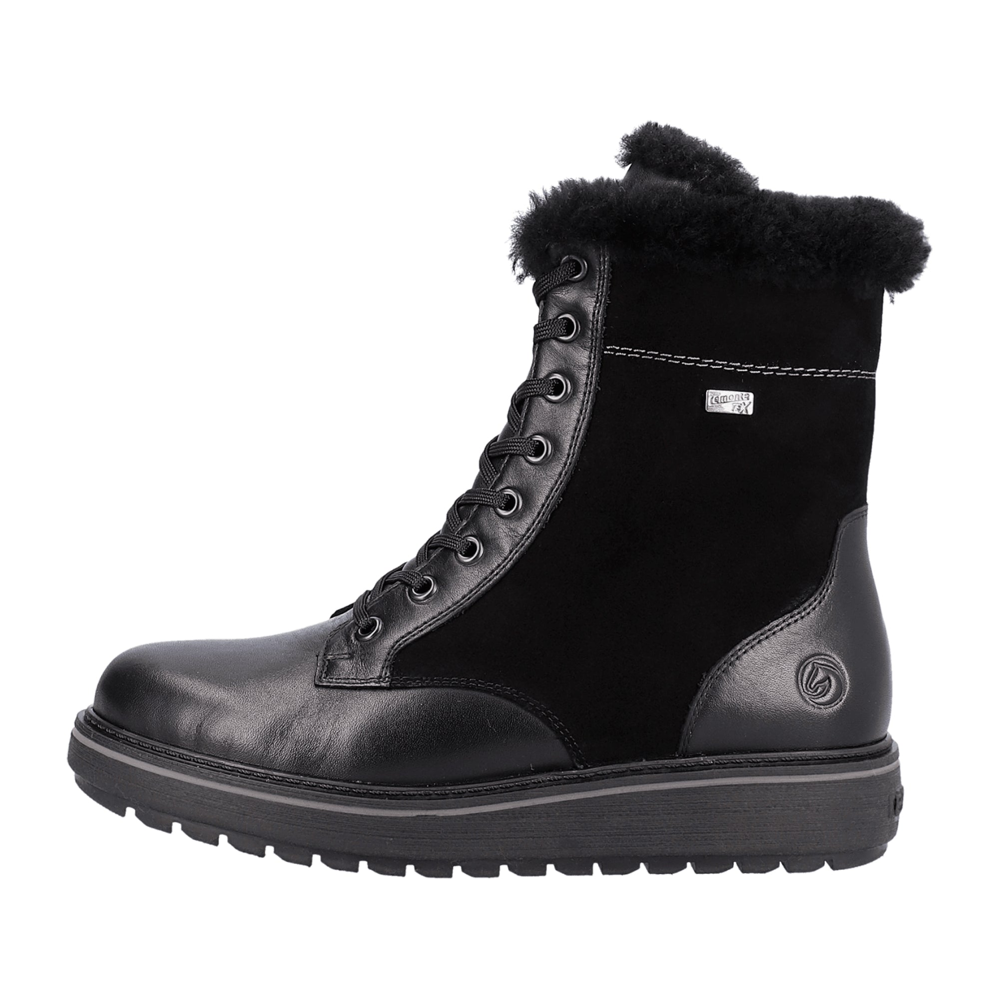 Remonte Women's Black Leather Winter Boots with Warm Lining and Removable Insole