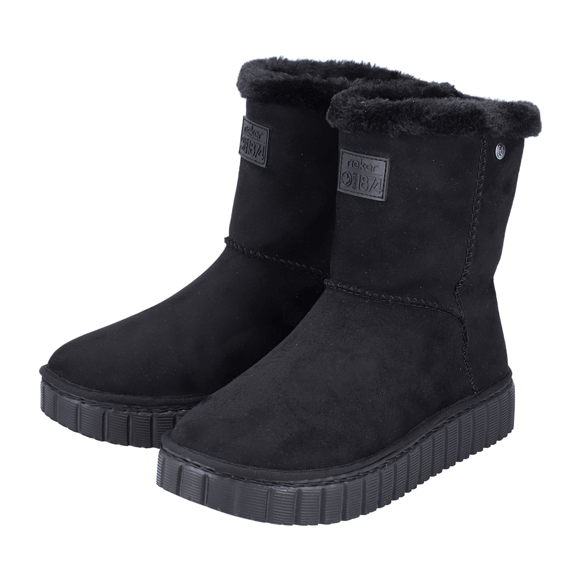 Rieker Women's Black Winter Boots Warm Lined Textile Upper Flat Heel