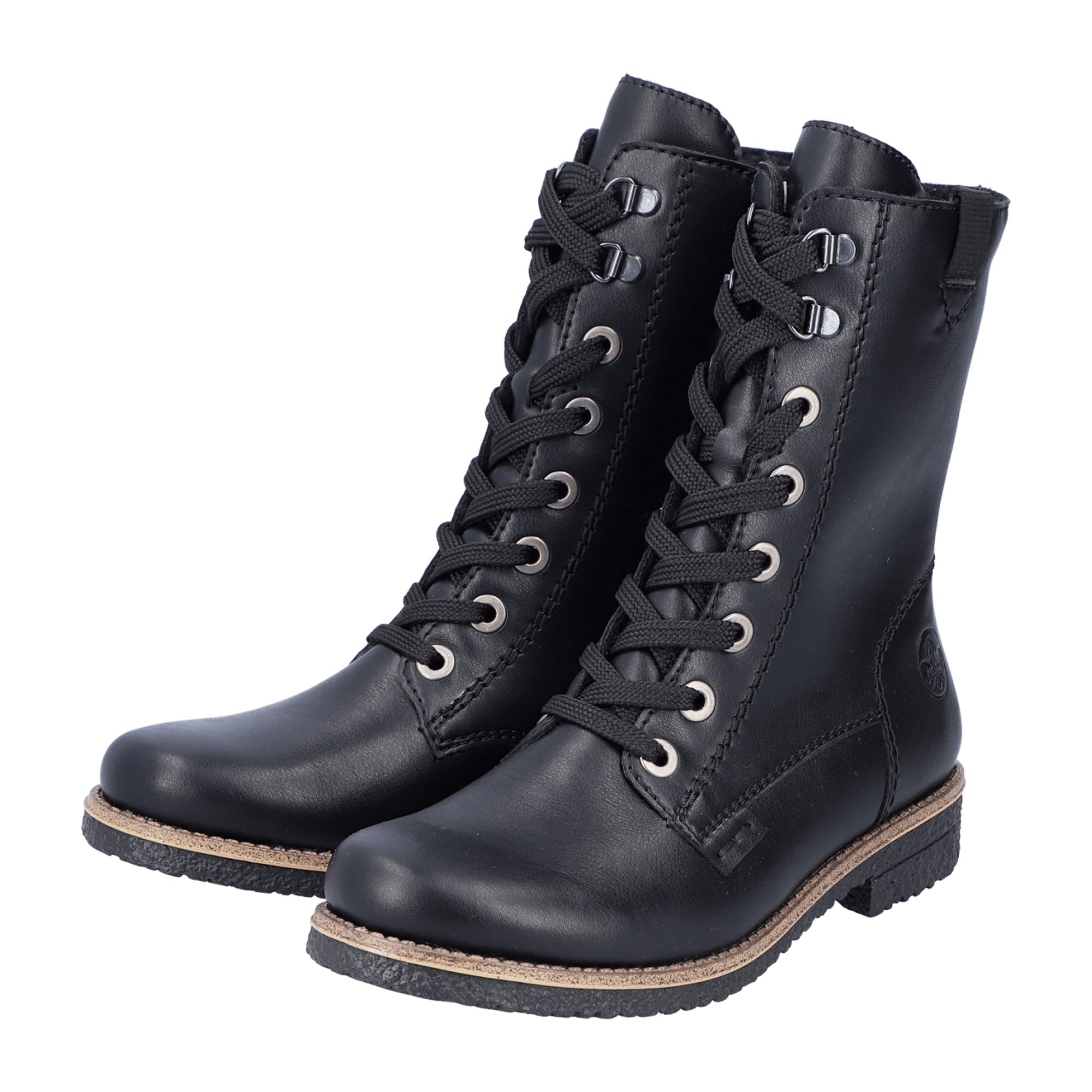 Rieker Women's Black Ankle Boots with Block Heel and Zipper Lace-Up Closure