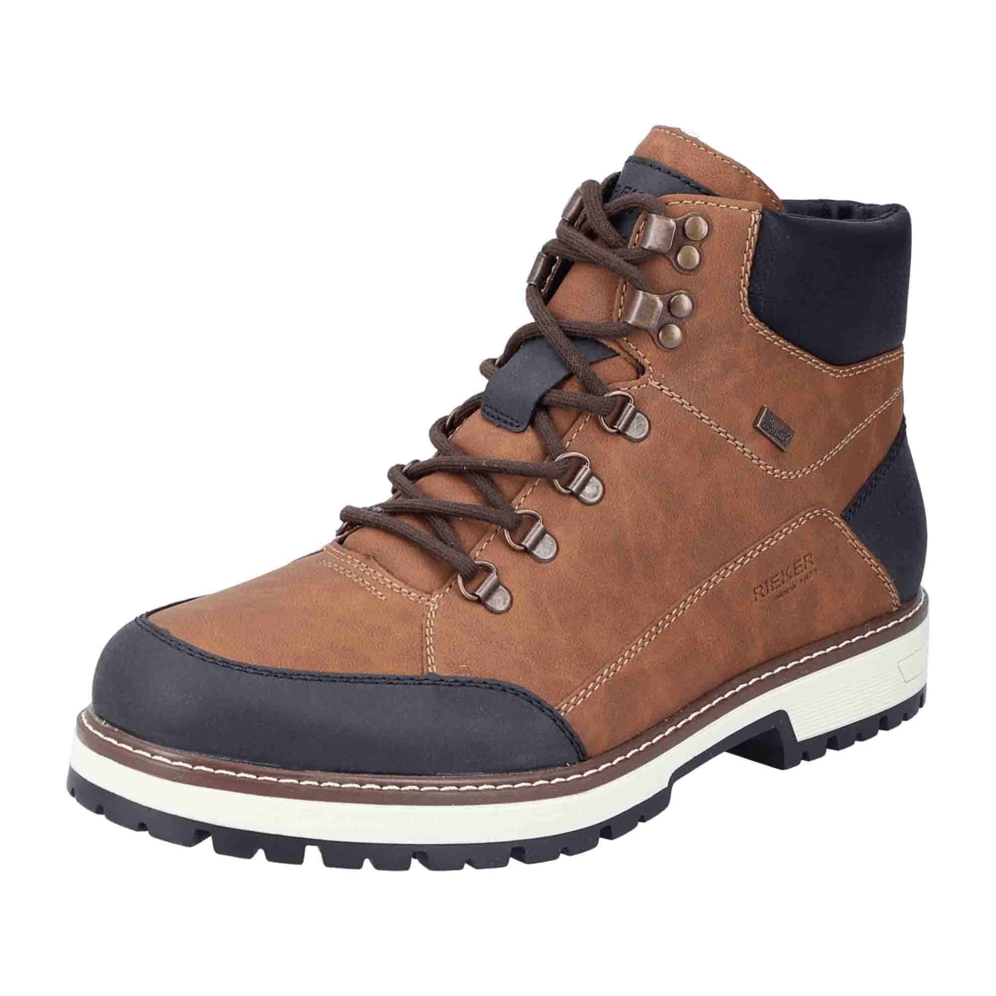 Rieker HWK Men's Brown Boots Lace-Up Faux Leather Fall Winter Footwear