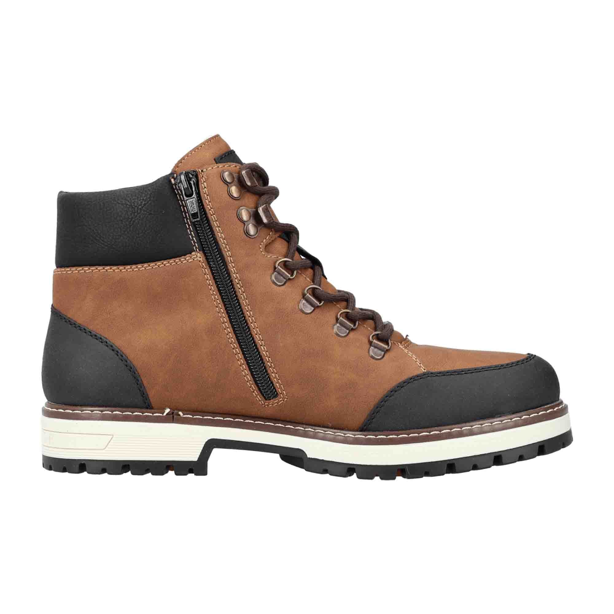 Rieker HWK Men's Brown Boots Lace-Up Faux Leather Fall Winter Footwear