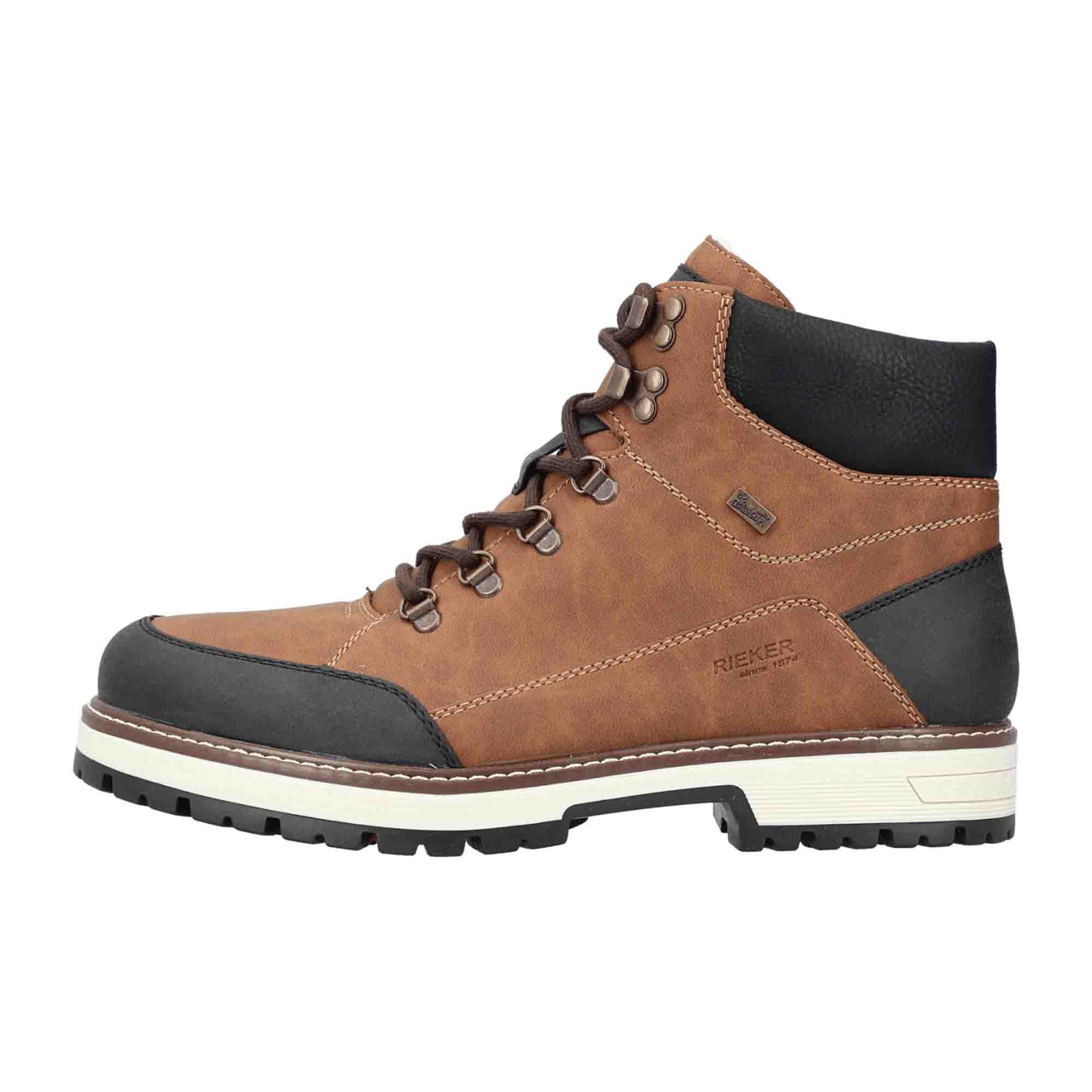 Rieker HWK Men's Brown Boots Lace-Up Faux Leather Fall Winter Footwear