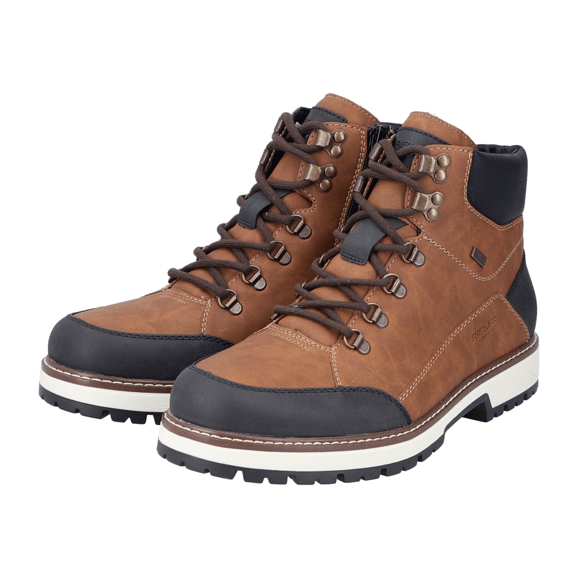 Rieker HWK Men's Brown Boots Lace-Up Faux Leather Fall Winter Footwear
