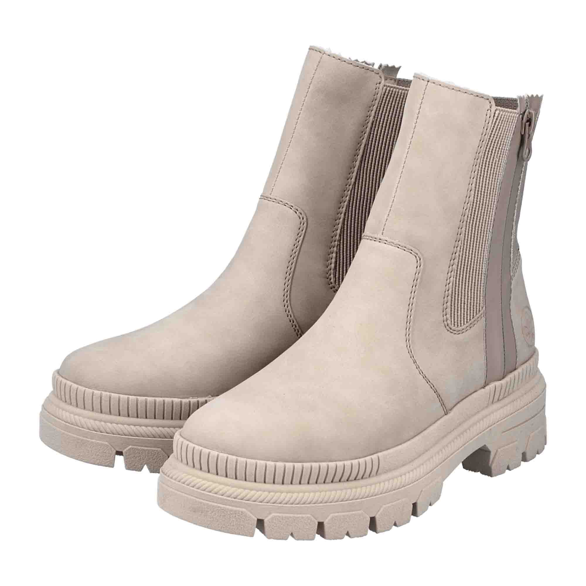 Rieker Beige Women's Boots Y9373-62 Block Heel Warm Lined Fall Winter