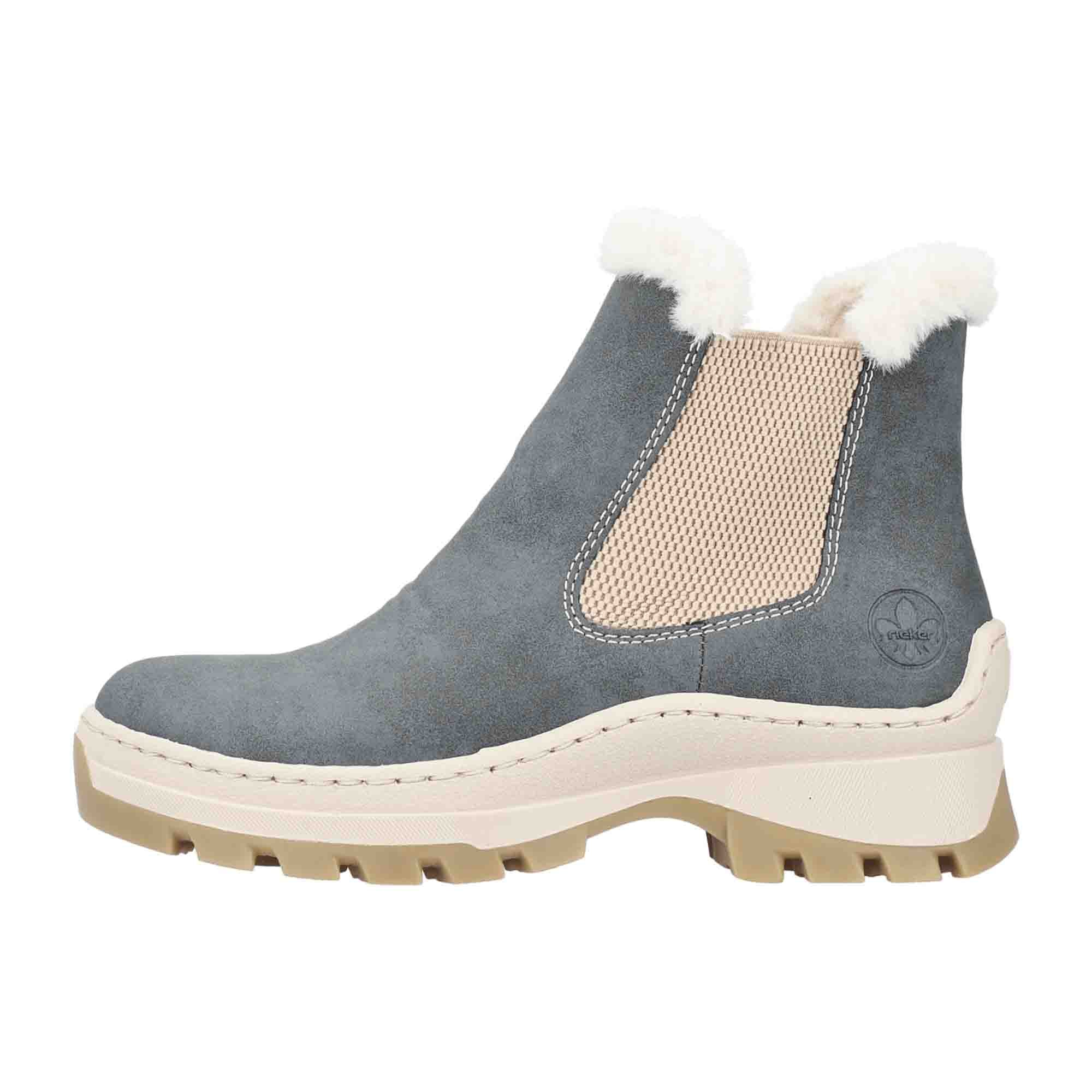 Rieker Blue Women's Boots Short Shaft Warm Lined Synthetic Leather Round Toe