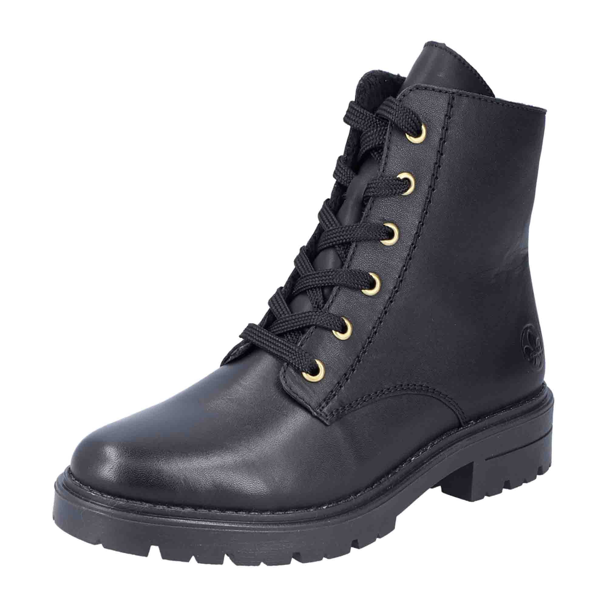 Rieker Black Women's Boots Zipper Closure Smooth Leather Block Heel