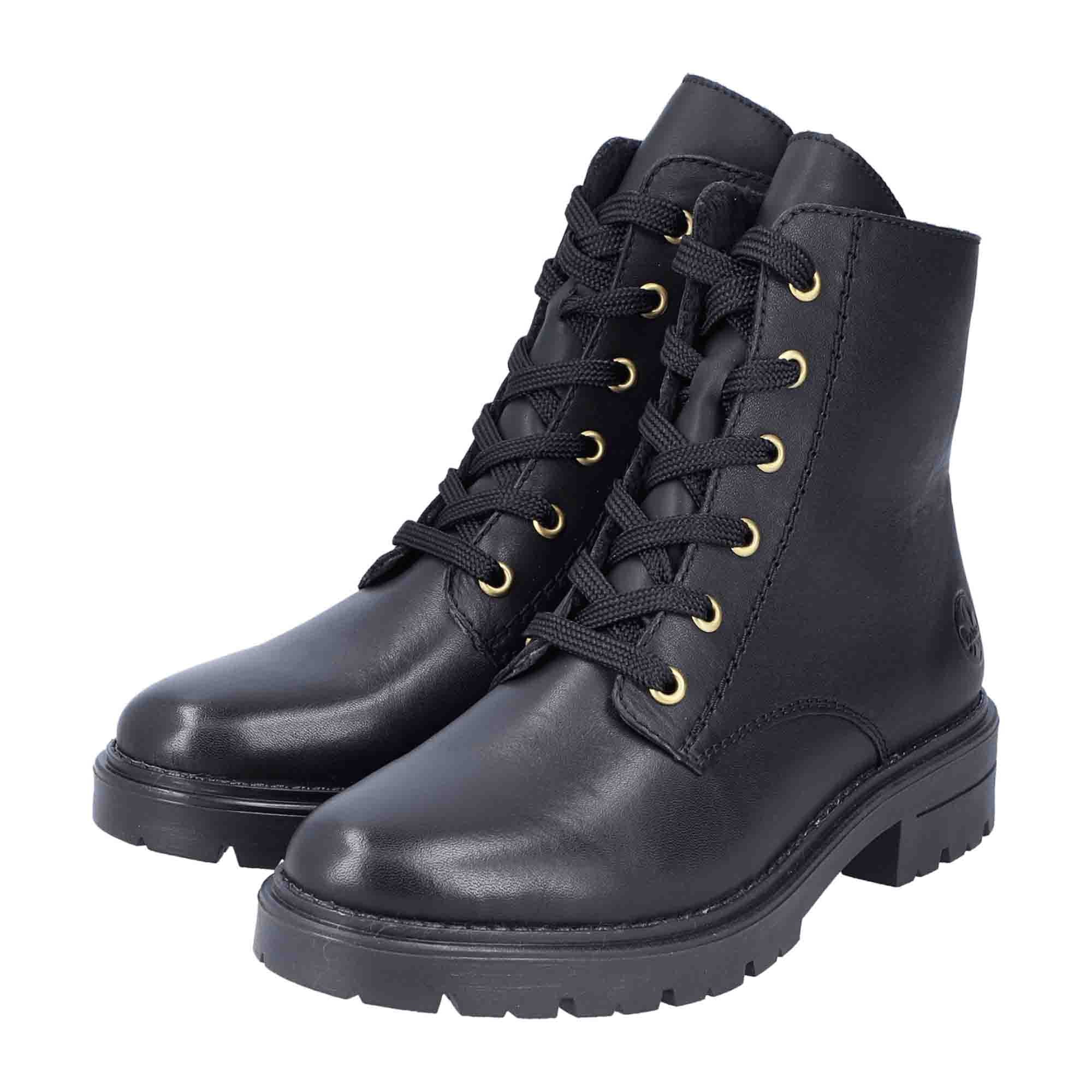 Rieker Black Women's Boots Zipper Closure Smooth Leather Block Heel