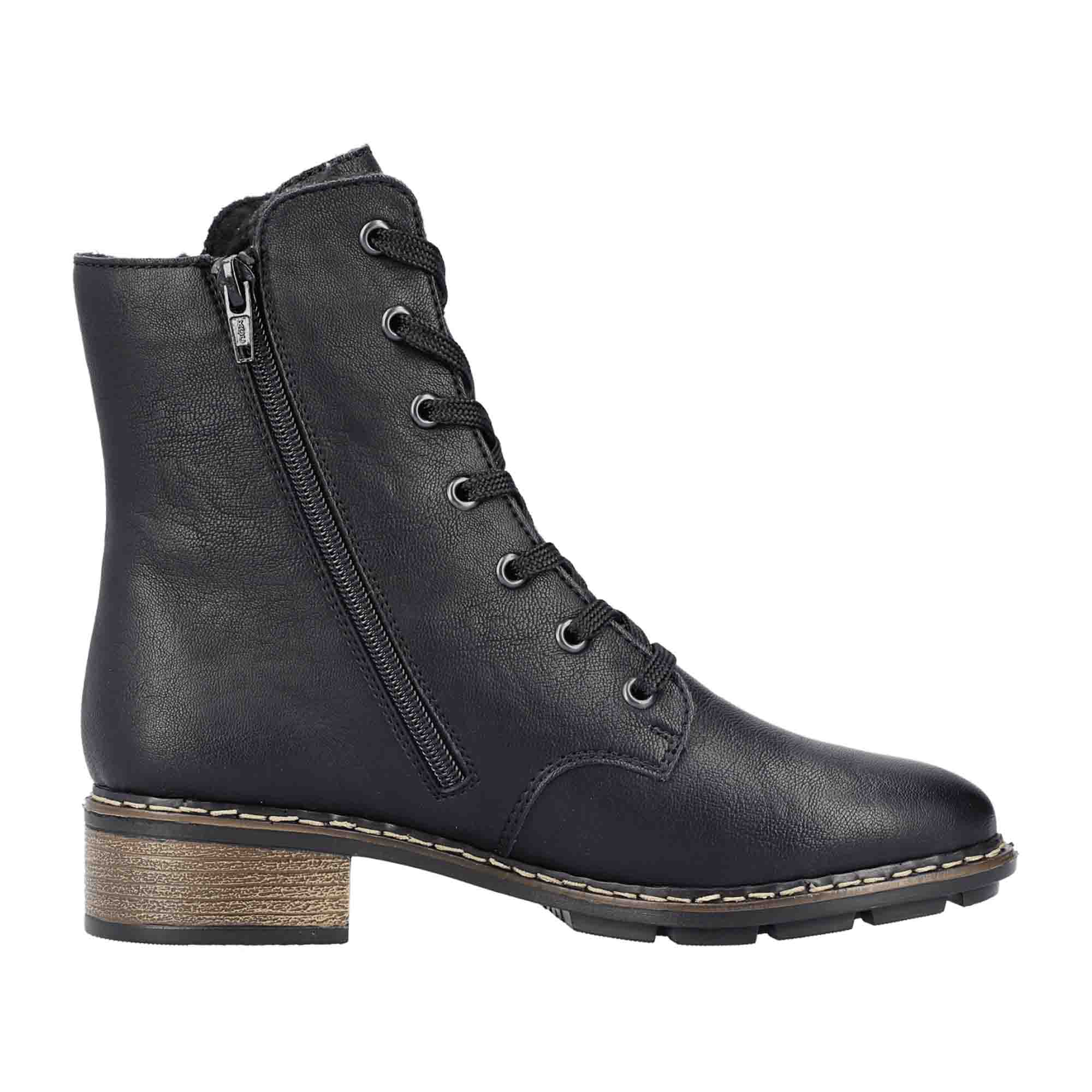 Rieker HWK Women's Black Boots with Lace-Up Closure for Fall and Winter