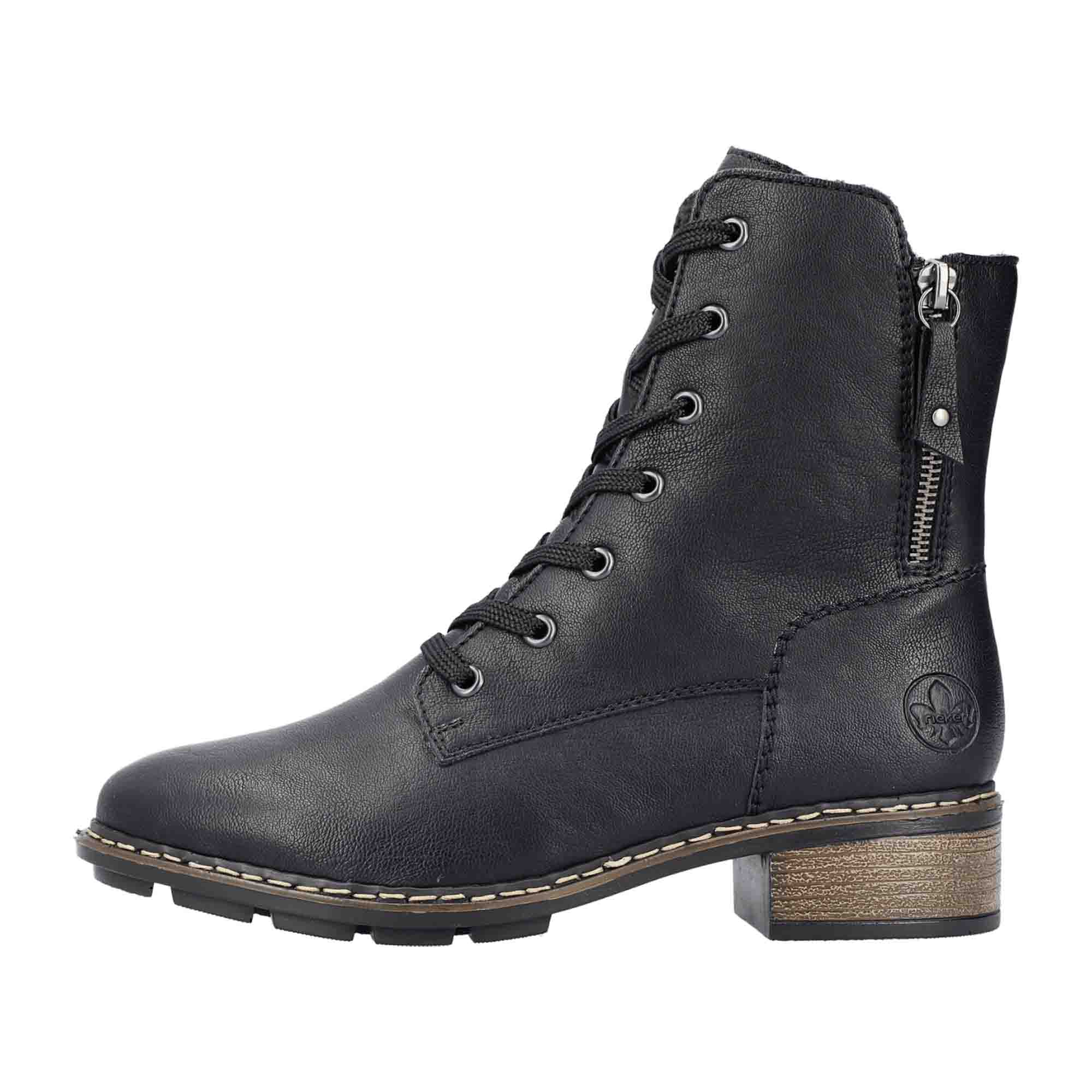 Rieker HWK Women's Black Boots with Lace-Up Closure for Fall and Winter