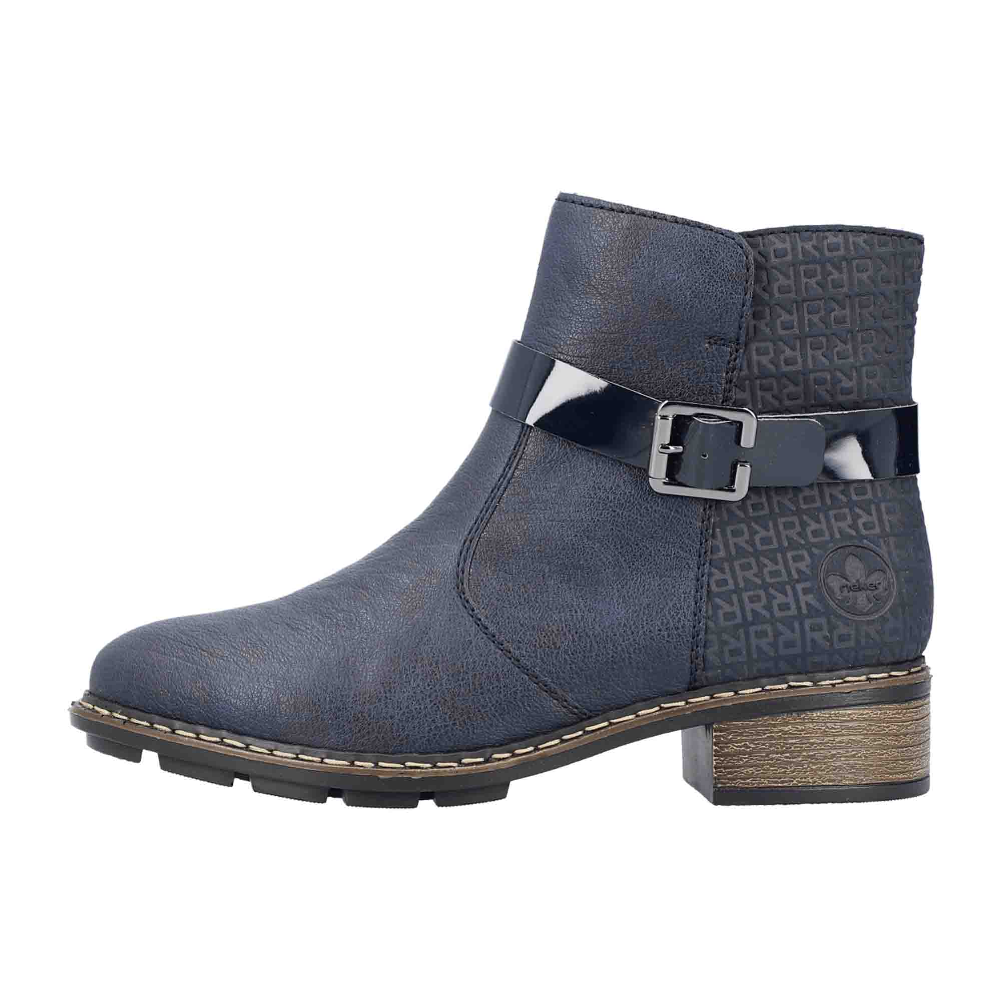 Rieker Women's Blue Boots with Block Heel and Side Zipper for Fall/Winter