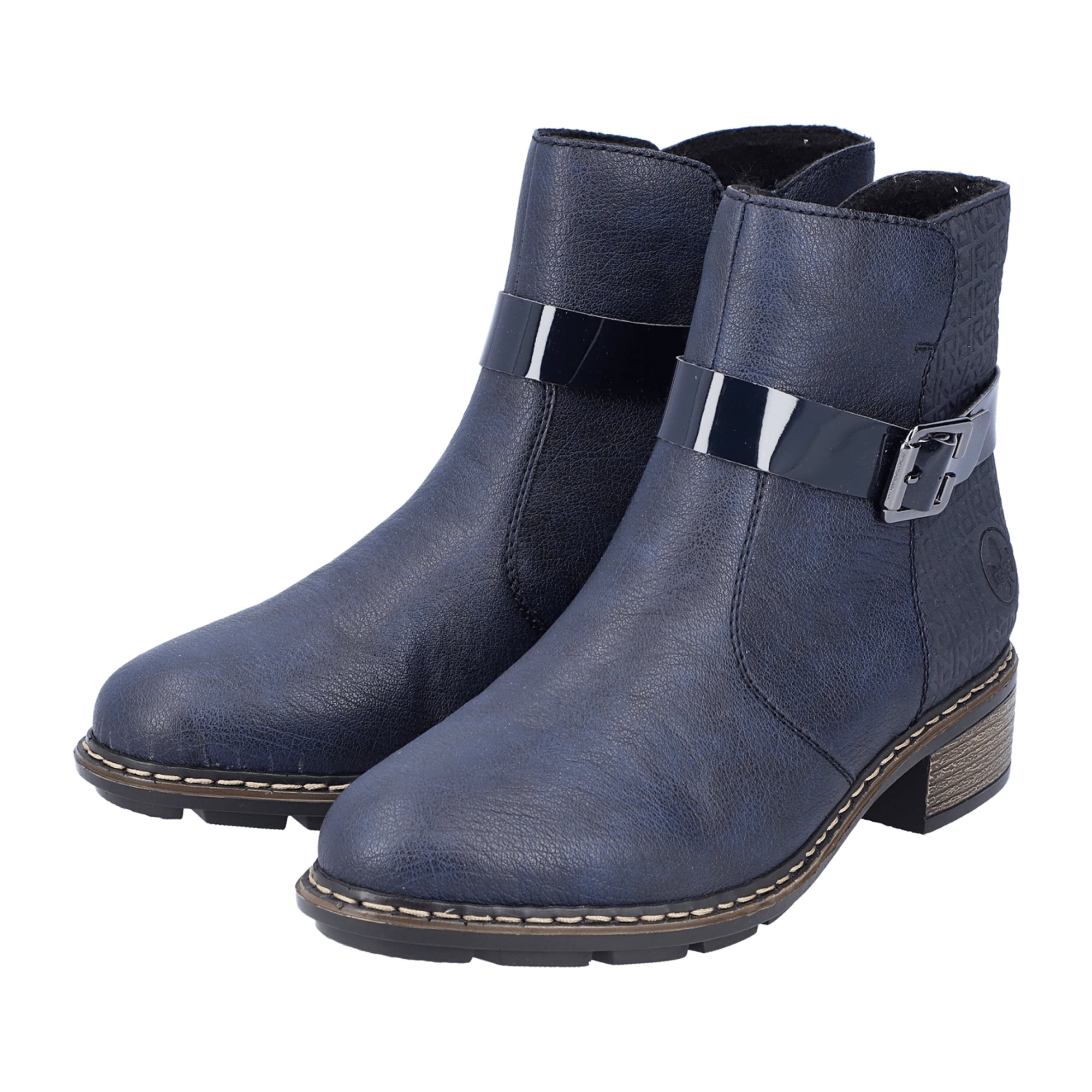 Rieker Women's Blue Boots with Block Heel and Side Zipper for Fall/Winter