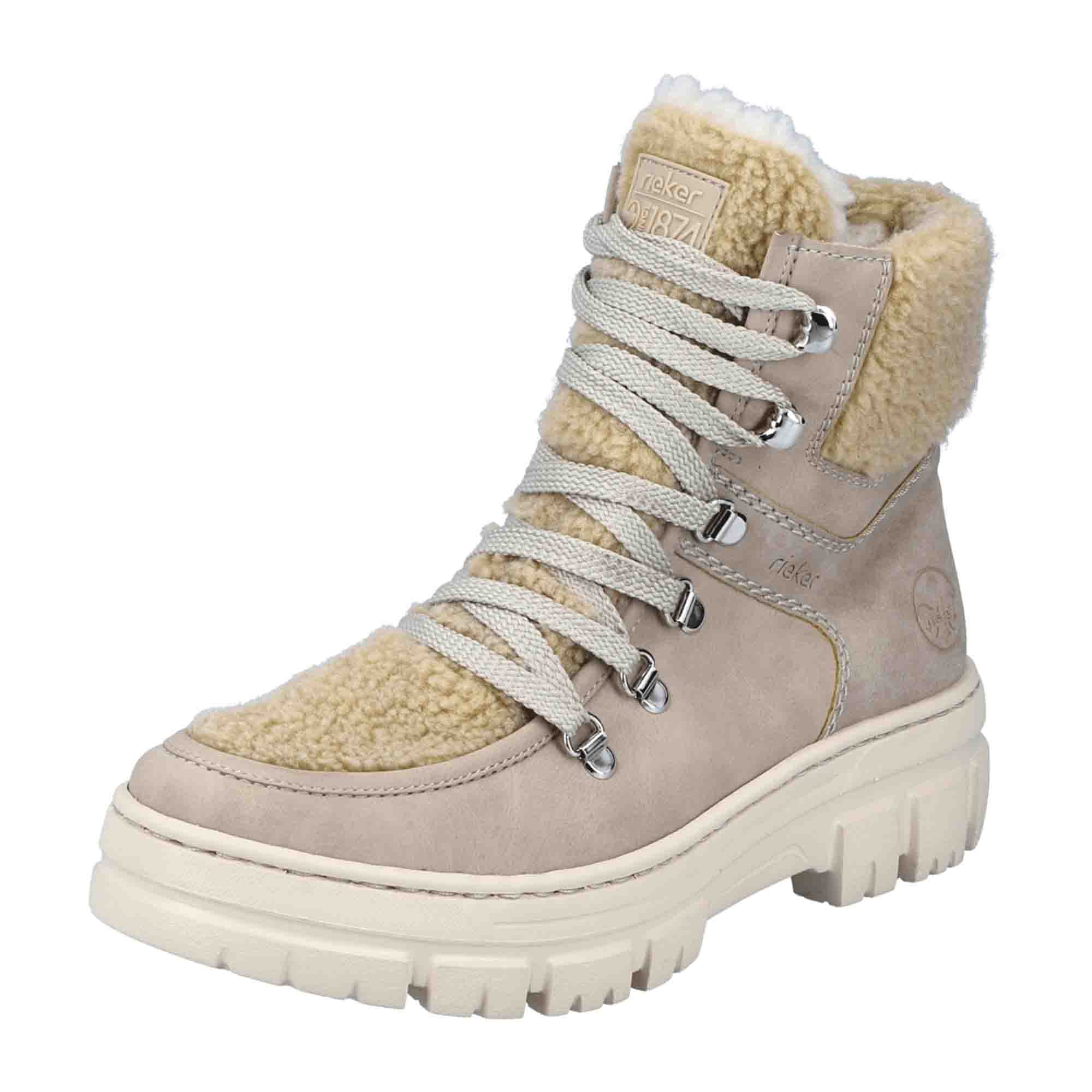 Rieker Z7430 Women's Beige Lace-Up Shoes Faux Leather Fall Winter