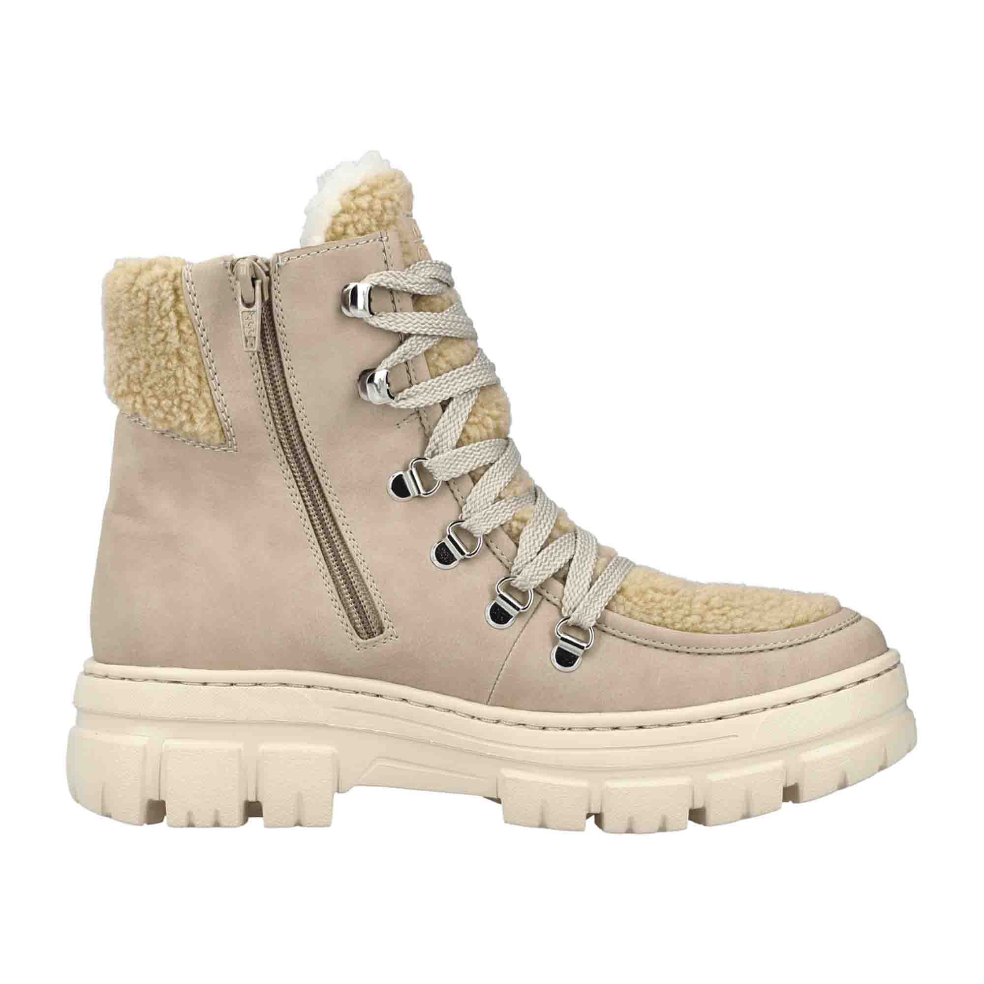Rieker Z7430 Women's Beige Lace-Up Shoes Faux Leather Fall Winter