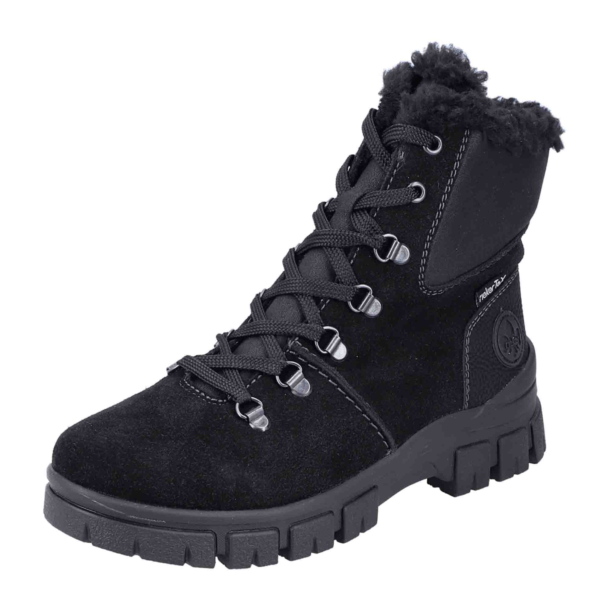 Rieker Women's Black Anti Slip Lace-Up Boots for Fall Winter