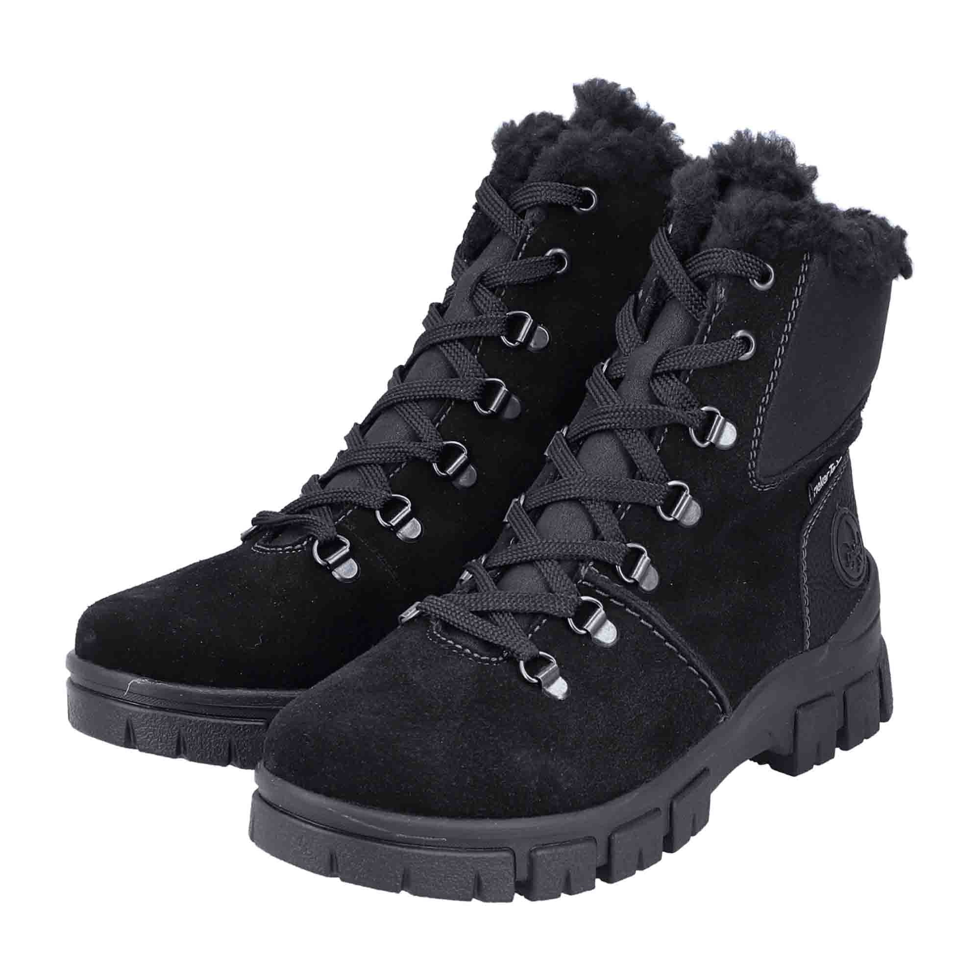Rieker Women's Black Anti Slip Lace-Up Boots for Fall Winter