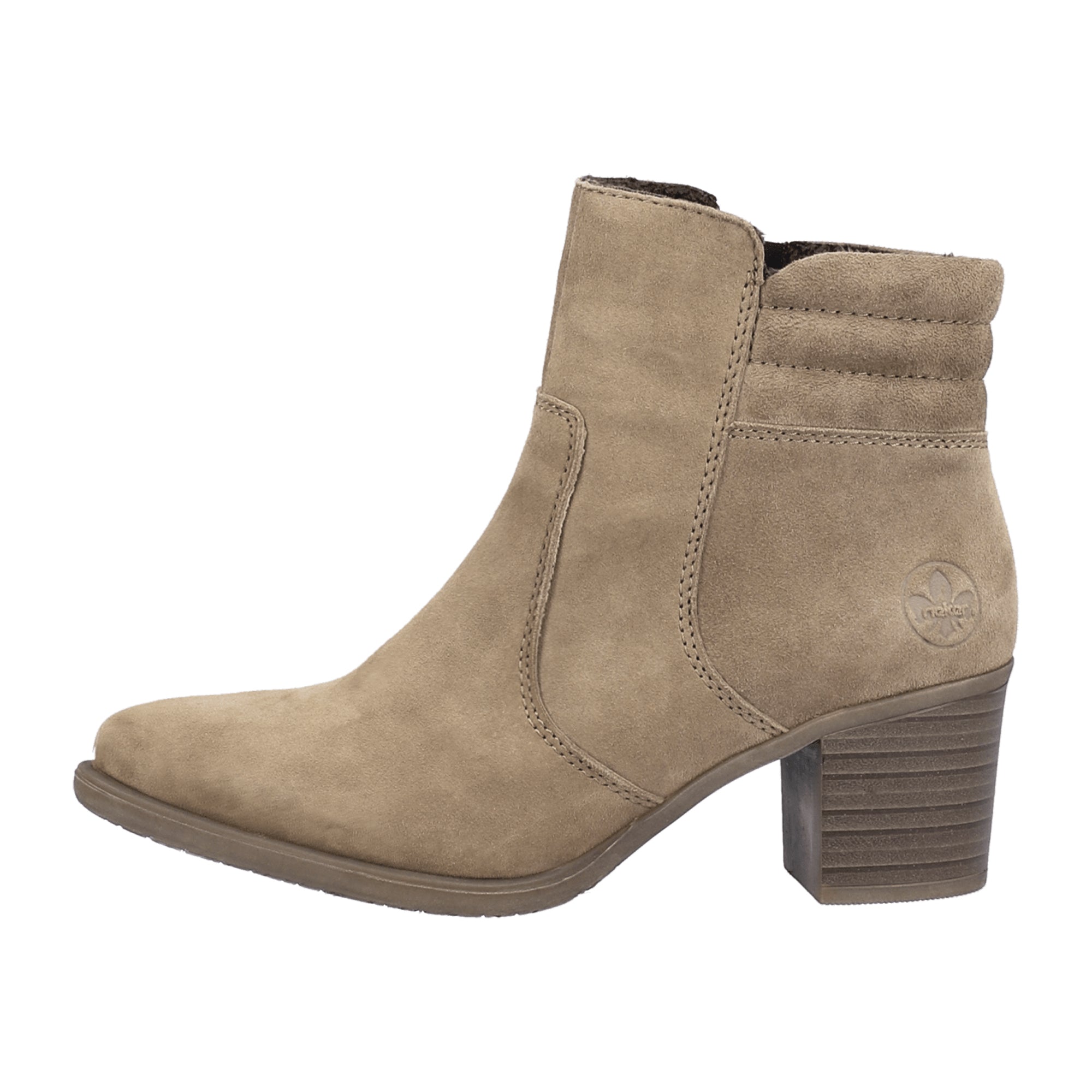 Rieker Y2058 Women's Brown Ankle Boots with Block Heel and Warm Lining