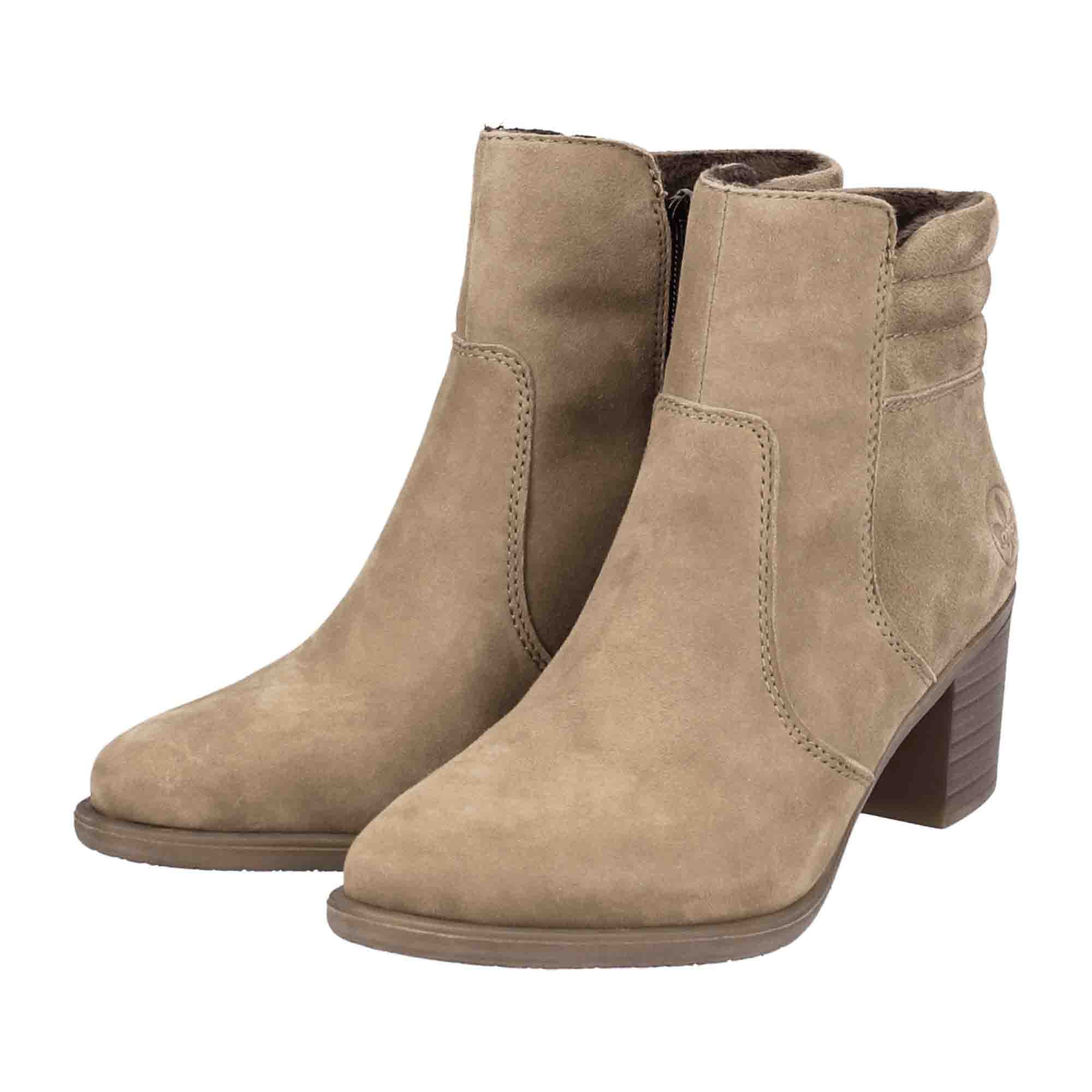 Rieker Y2058 Women's Brown Ankle Boots with Block Heel and Warm Lining