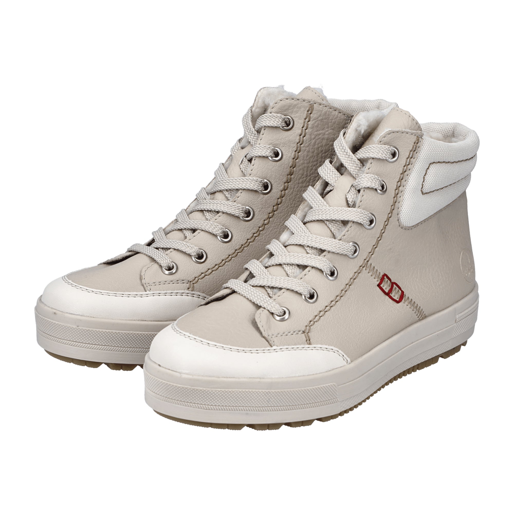 Rieker Beige Women's Sneakers N277260 Faux Leather Lace-Up Autumn Wint