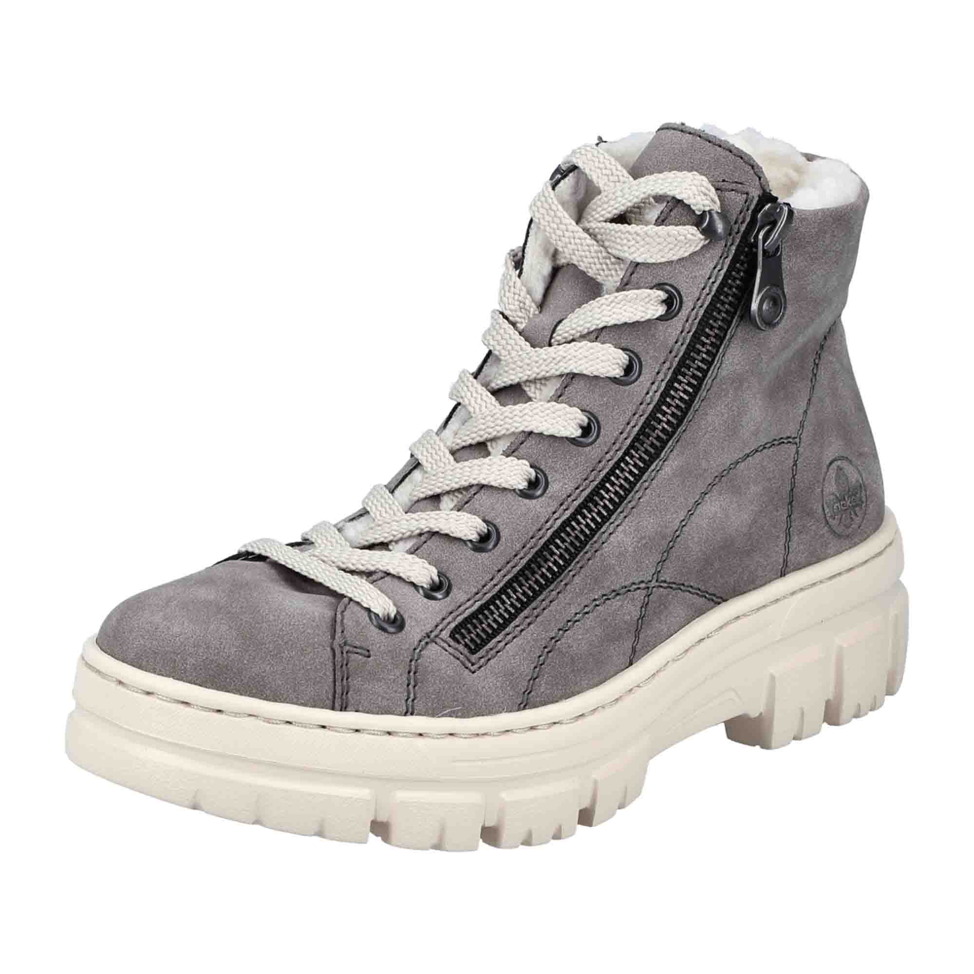 Rieker Z7410-40 Women's Gray Ankle Boots with Zipper and Laces