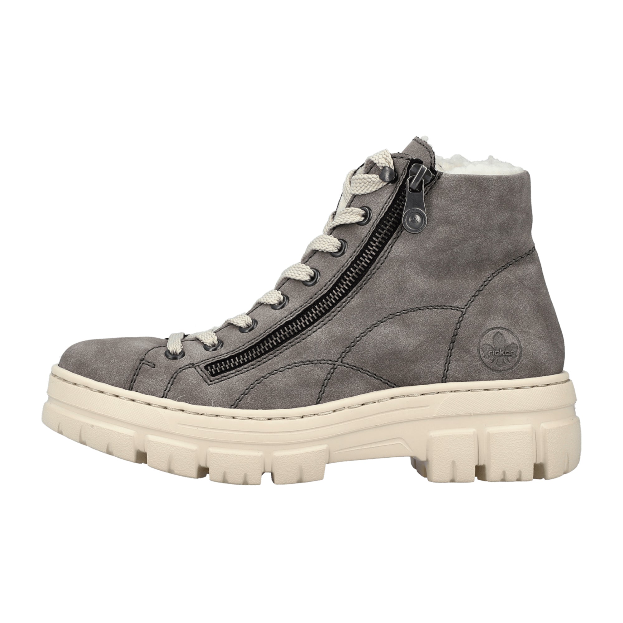 Rieker Z7410-40 Women's Gray Ankle Boots with Zipper and Laces