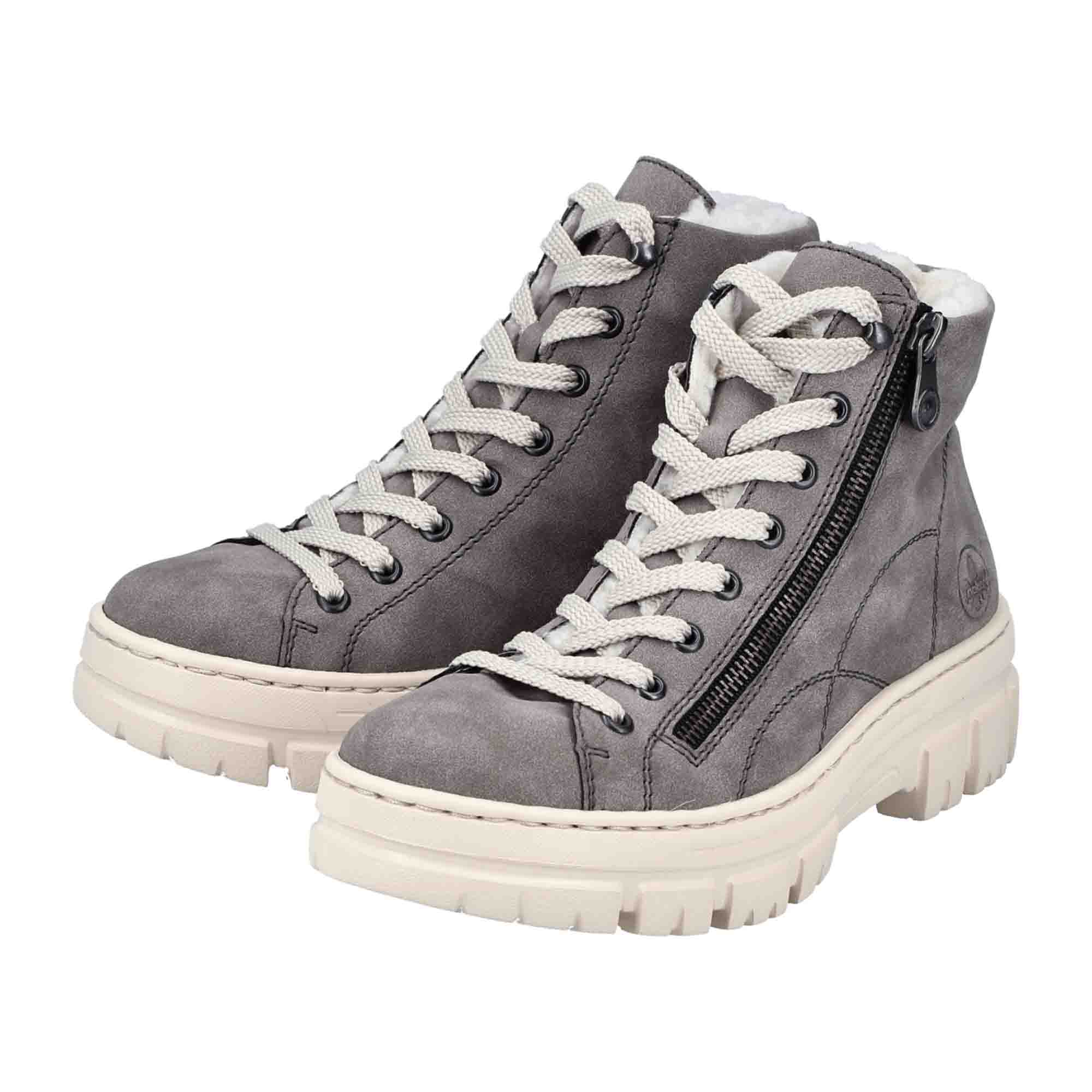 Rieker Z7410-40 Women's Gray Ankle Boots with Zipper and Laces