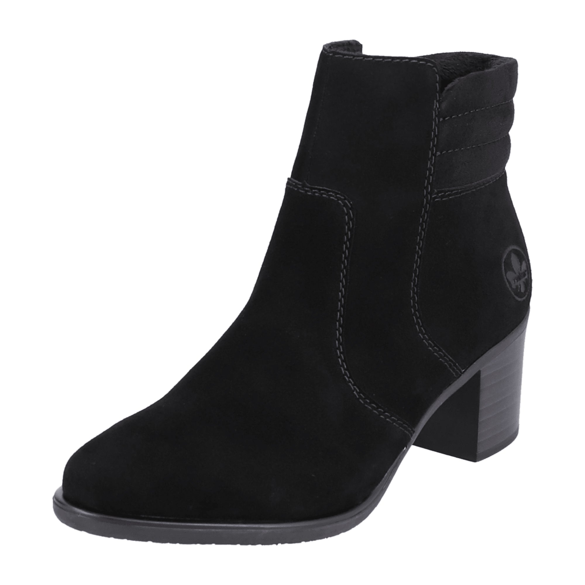 Rieker Women's Black Suede Ankle Boots with Block Heel and Warm Lining