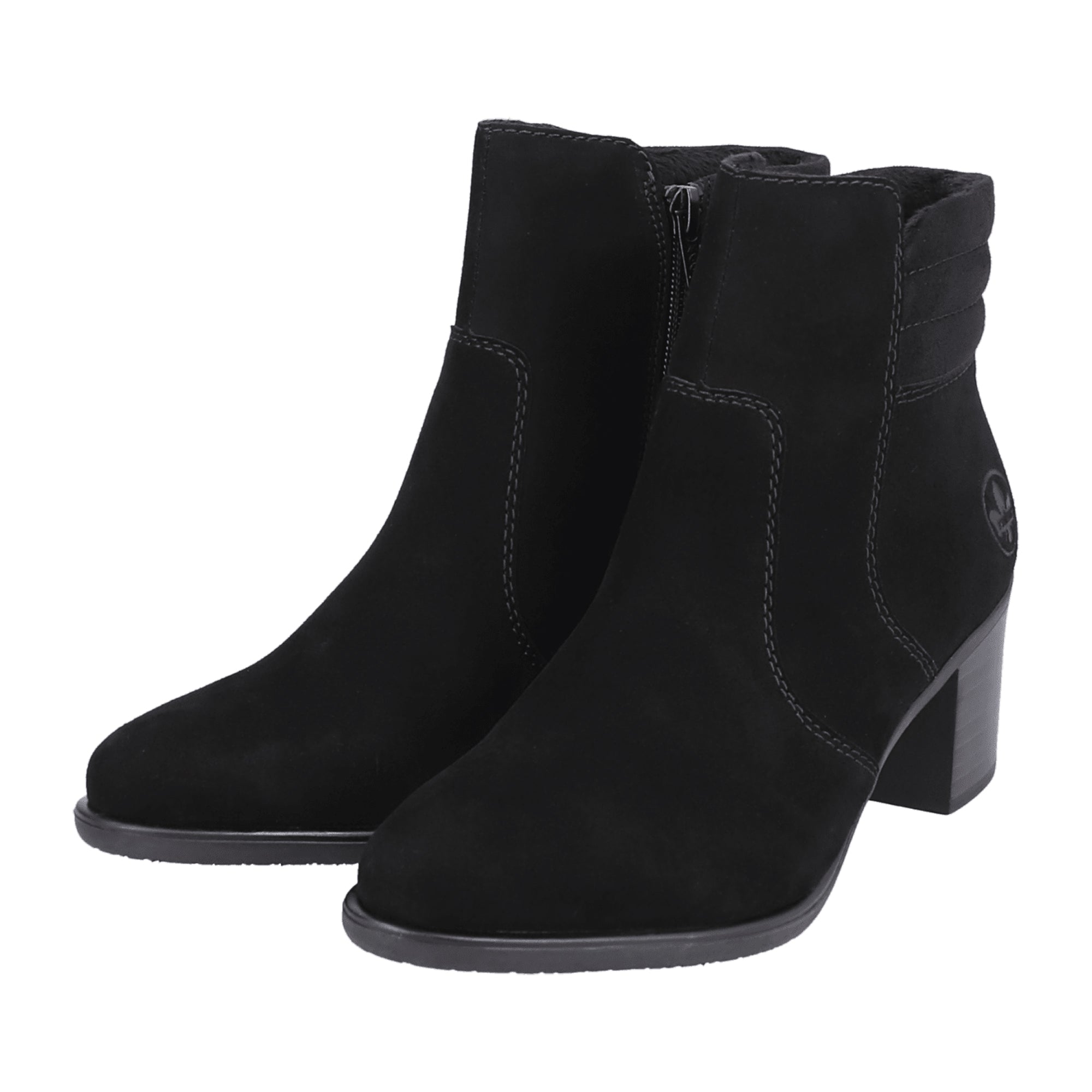 Rieker Women's Black Suede Ankle Boots with Block Heel and Warm Lining