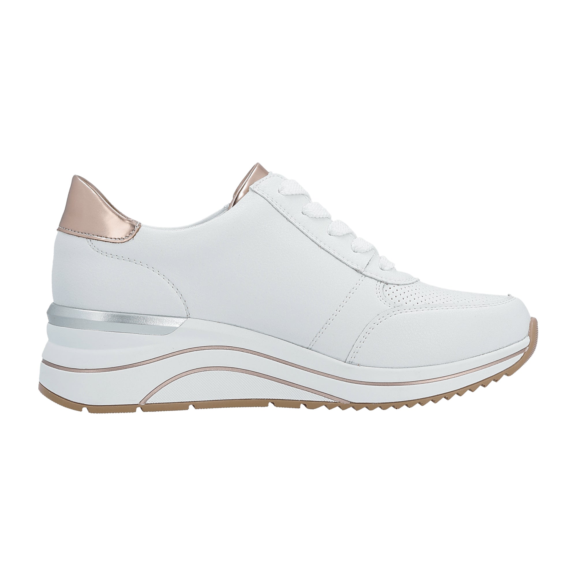 Remonte Women's White Lace-Up Shoes with Wedge Heel and Round Toe