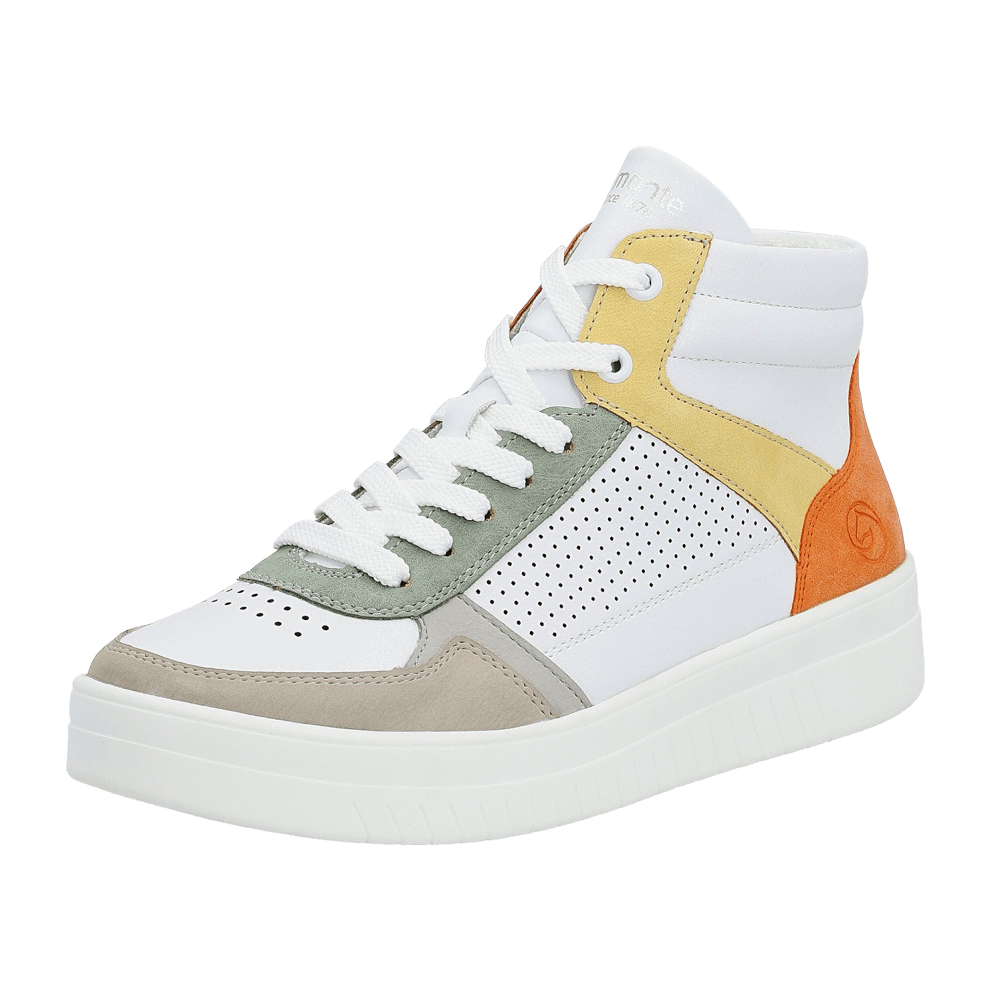 Remonte D0J70-81 Women's White Leather Sneakers with Zip and Lace Closure
